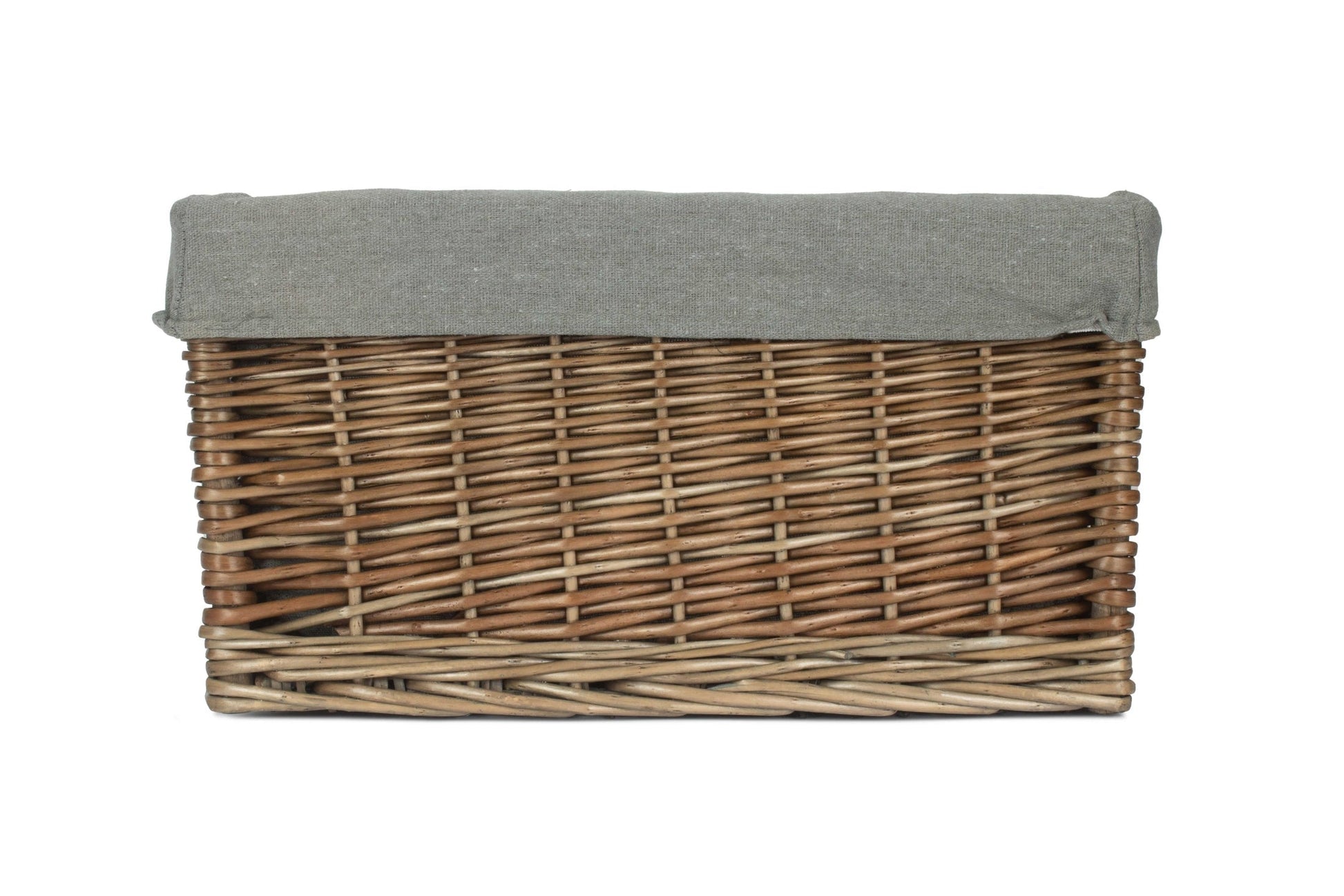 Medium Antique Wash Willow Storage Basket with Grey Sage Lining - REGN