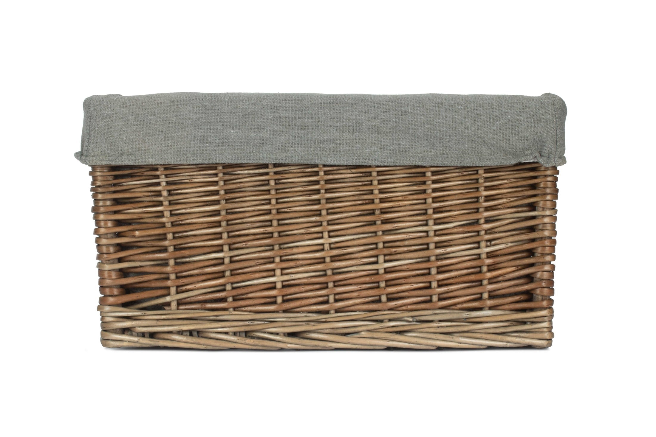 Medium Antique Wash Willow Storage Basket with Grey Sage Lining - REGN