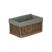 Medium Antique Wash Willow Storage Basket with Grey Sage Lining - REGN
