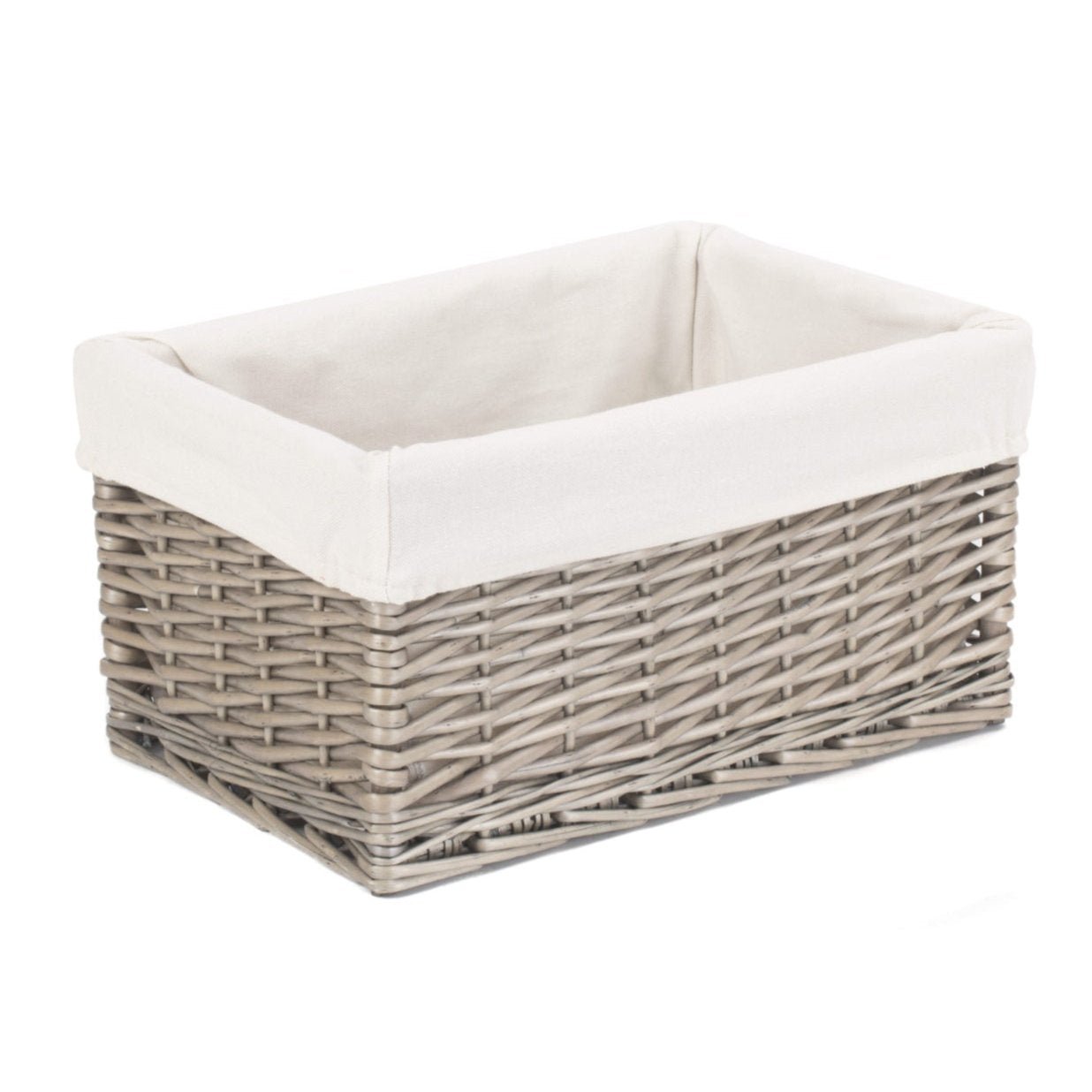 Medium Antique Wash Willow Storage Basket with White Lining - REGN