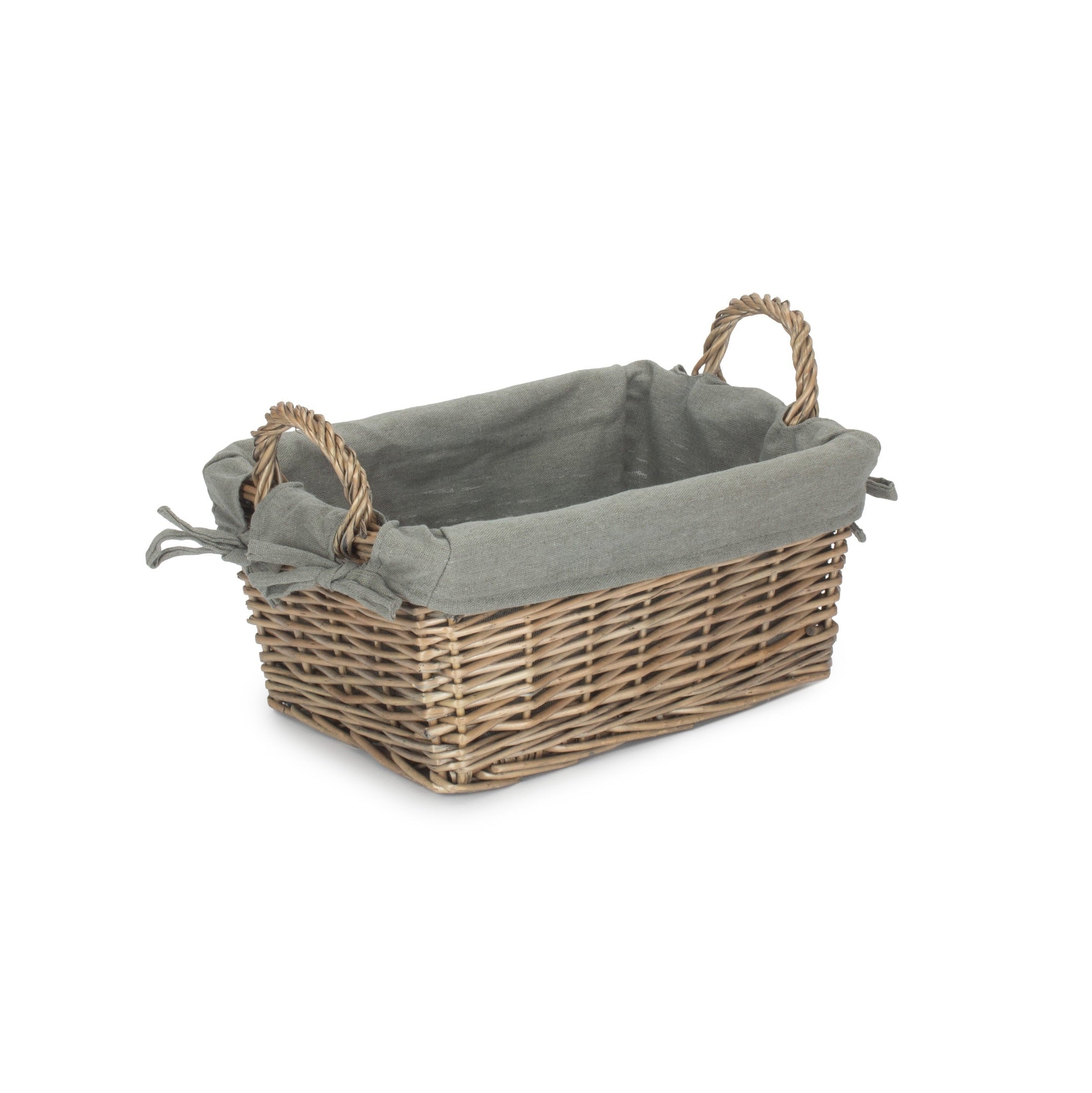 Medium Antique Wash Willow Tapered Storage Basket with Grey Sage Lining - REGN