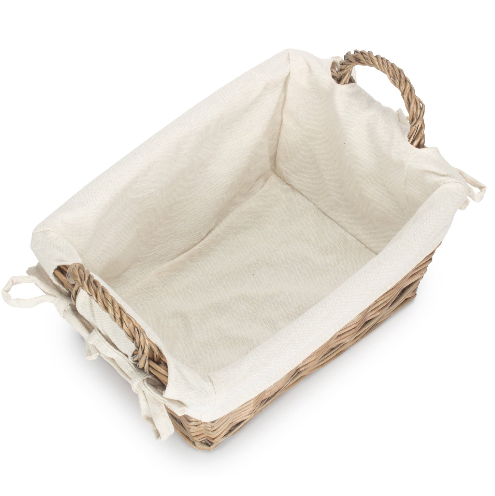 Medium Antique Wash Willow Tapered Storage Basket with White Lining - REGN