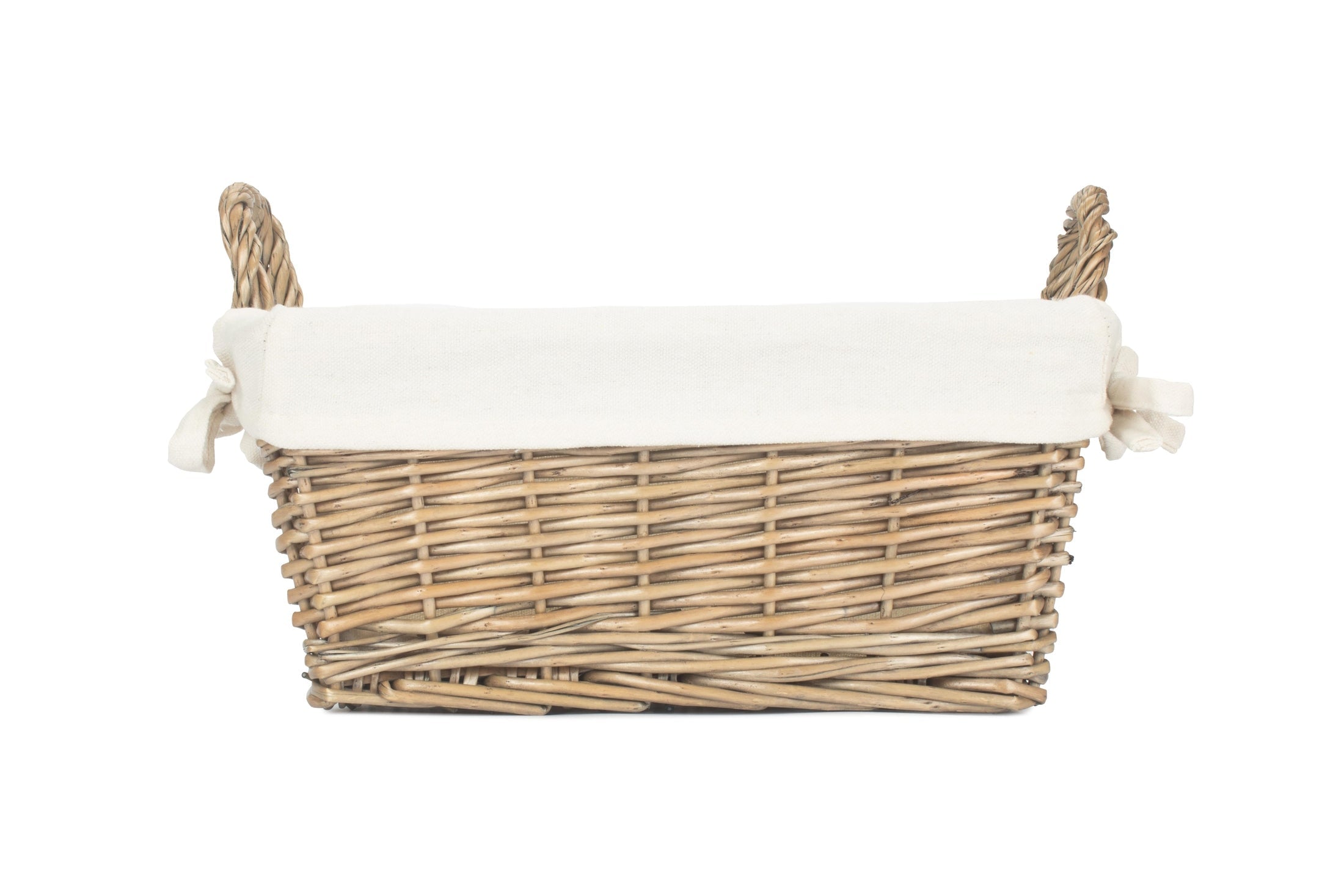 Medium Antique Wash Willow Tapered Storage Basket with White Lining - REGN