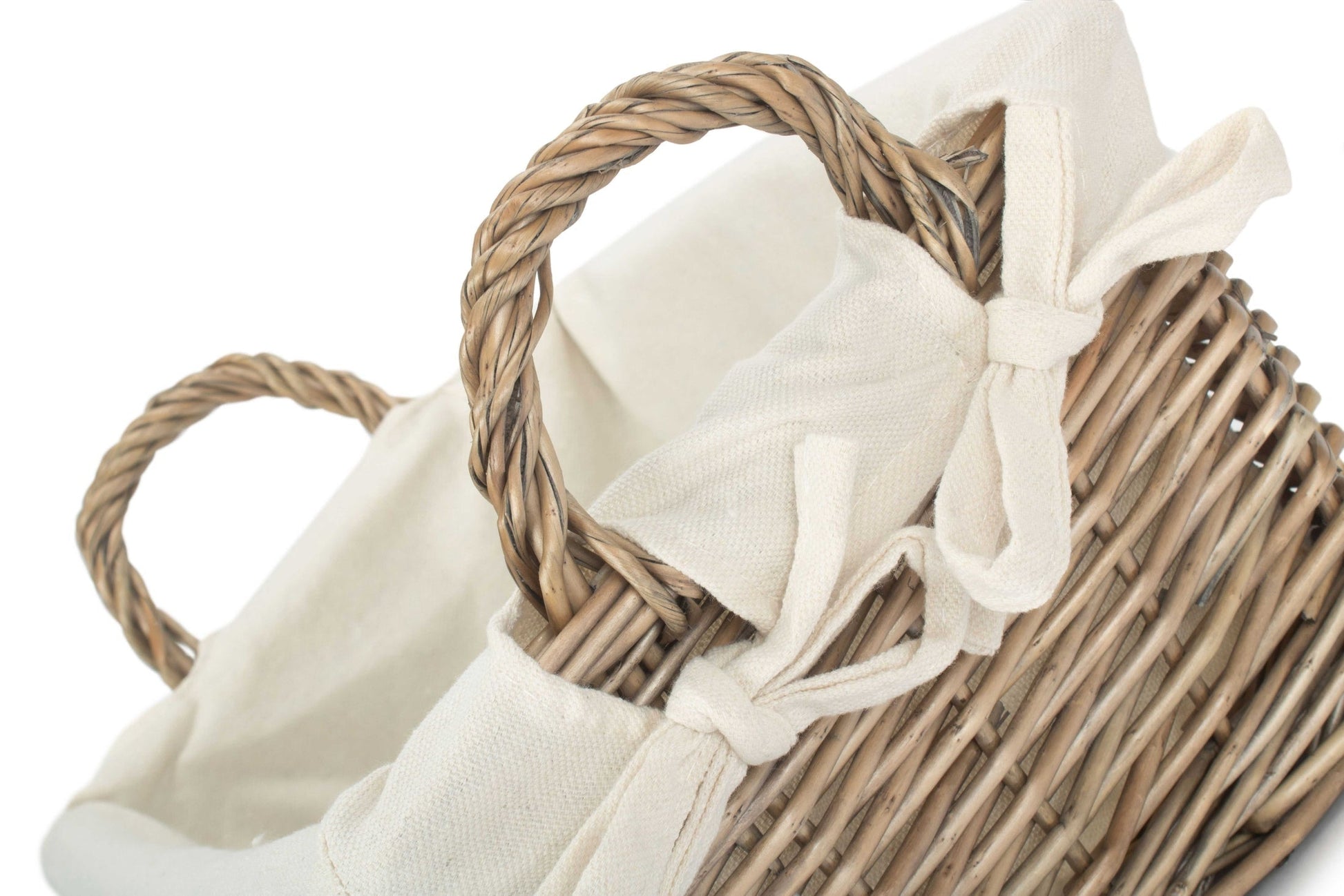 Medium Antique Wash Willow Tapered Storage Basket with White Lining - REGN