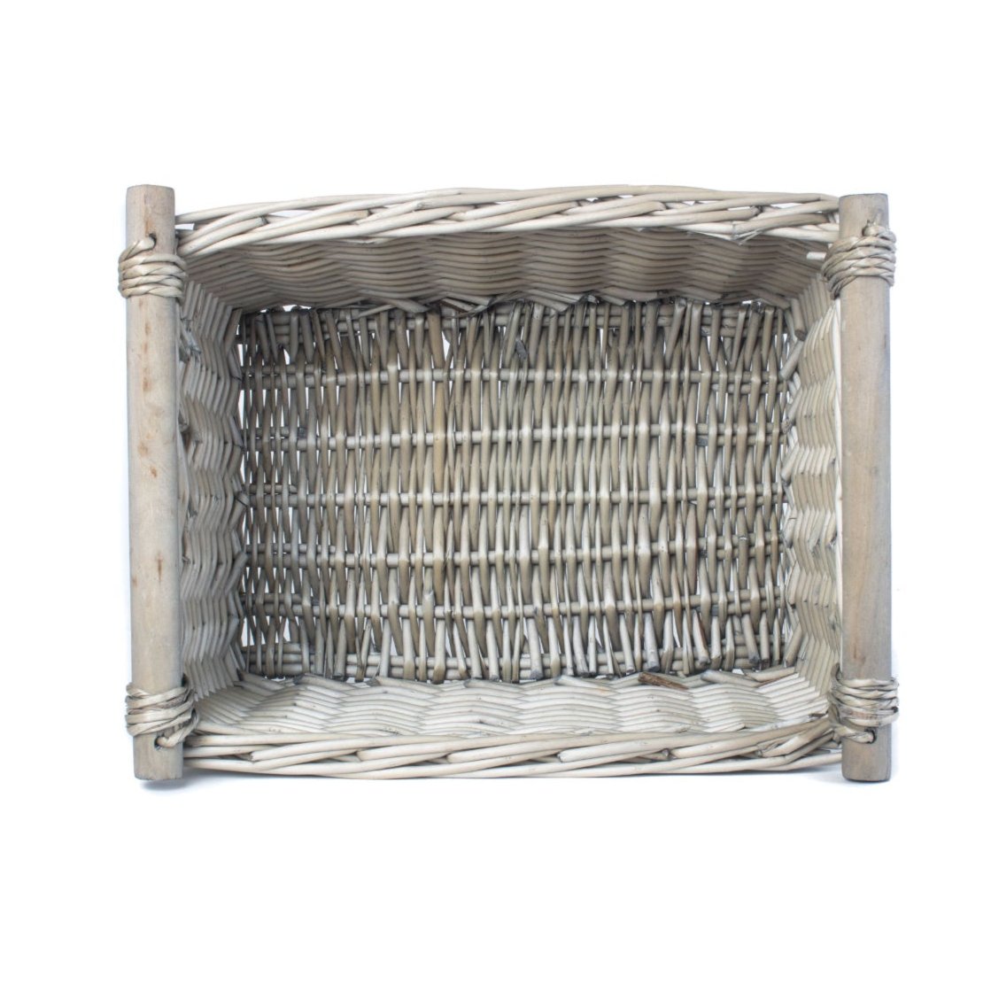 Medium Antique Wash Wooden Handled Storage Basket - REGN