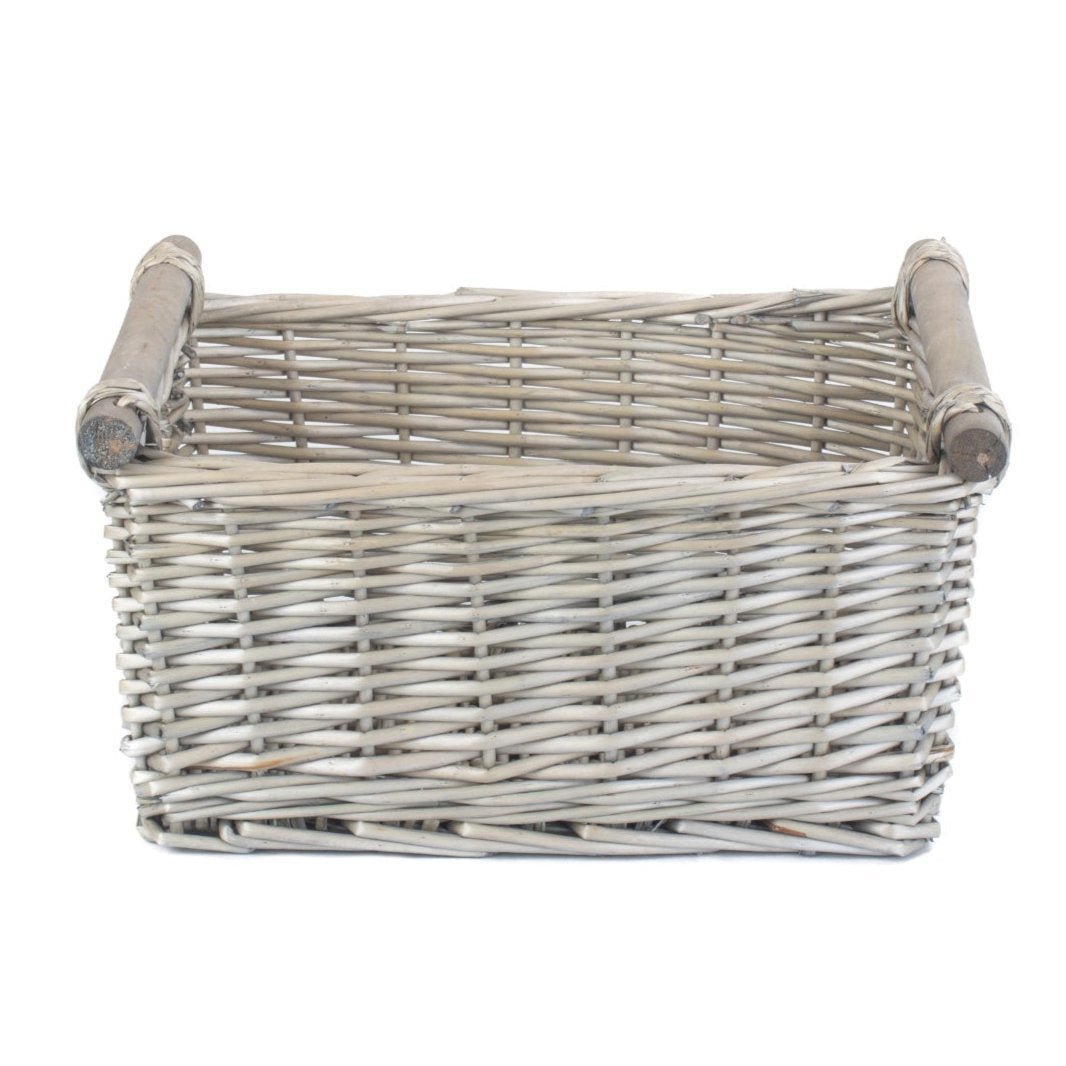 Medium Antique Wash Wooden Handled Storage Basket - REGN