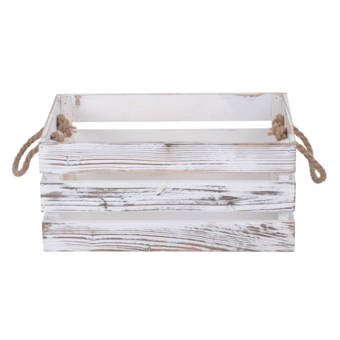 Medium Distressed White Wash Rope Handled Crate - REGN