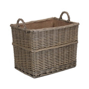 Medium Rectangular Lined Wicker Log Storage Basket - REGN