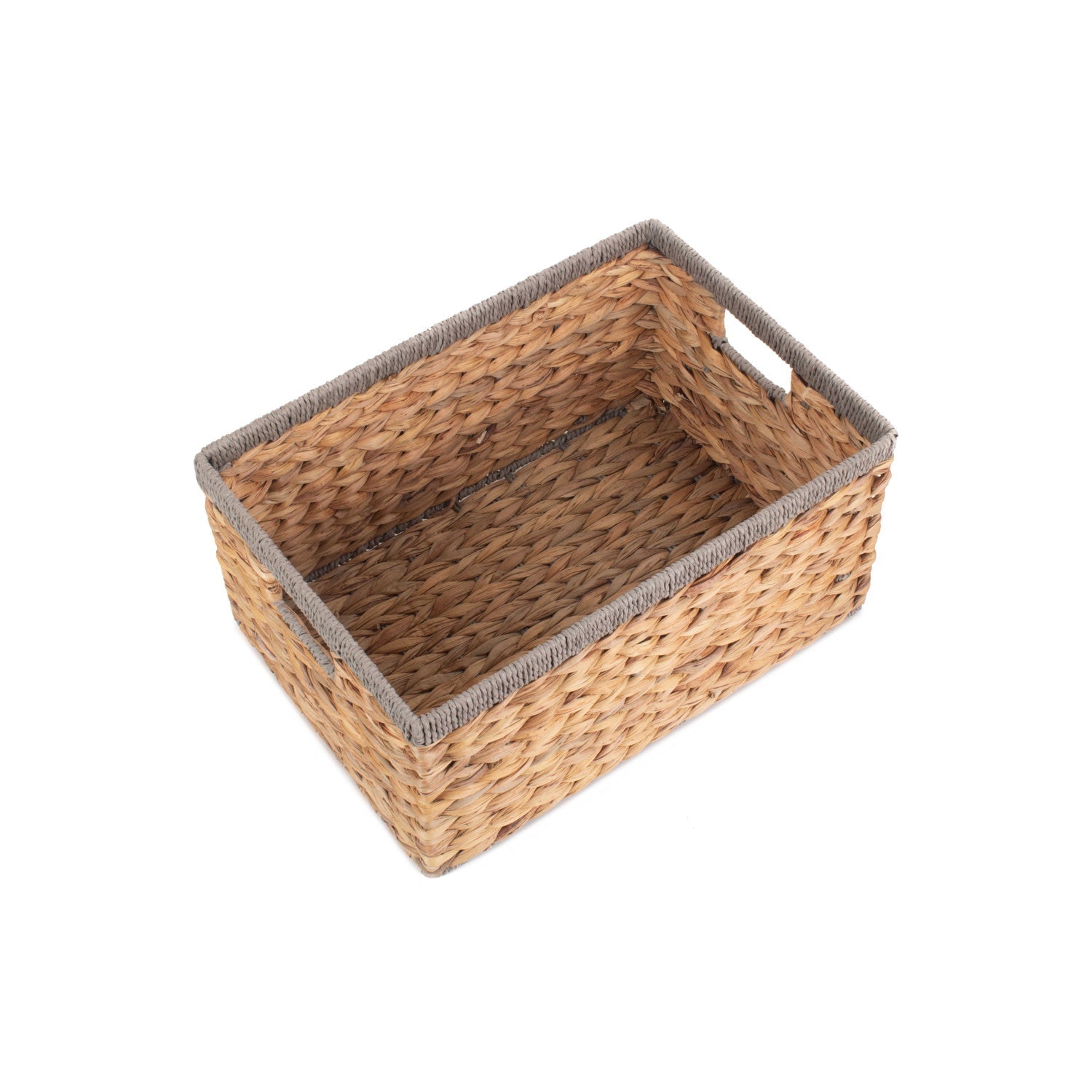 Medium Rectangular Water Hyacinth Storage Basket with Grey Rope Border - REGN
