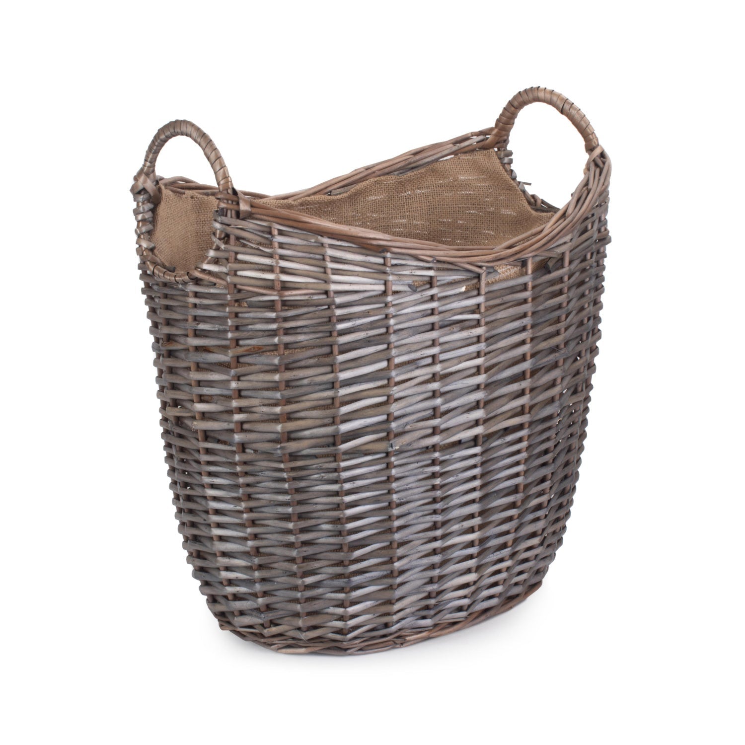 Medium Scoop Neck Antique Wash Hessian Lined Basket - REGN