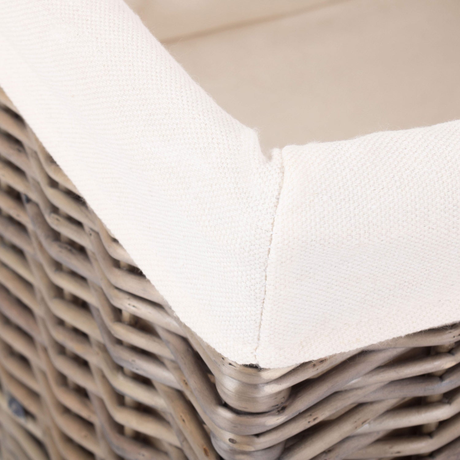 Medium Square Antique Wash Willow Storage Basket with White Lining - REGN