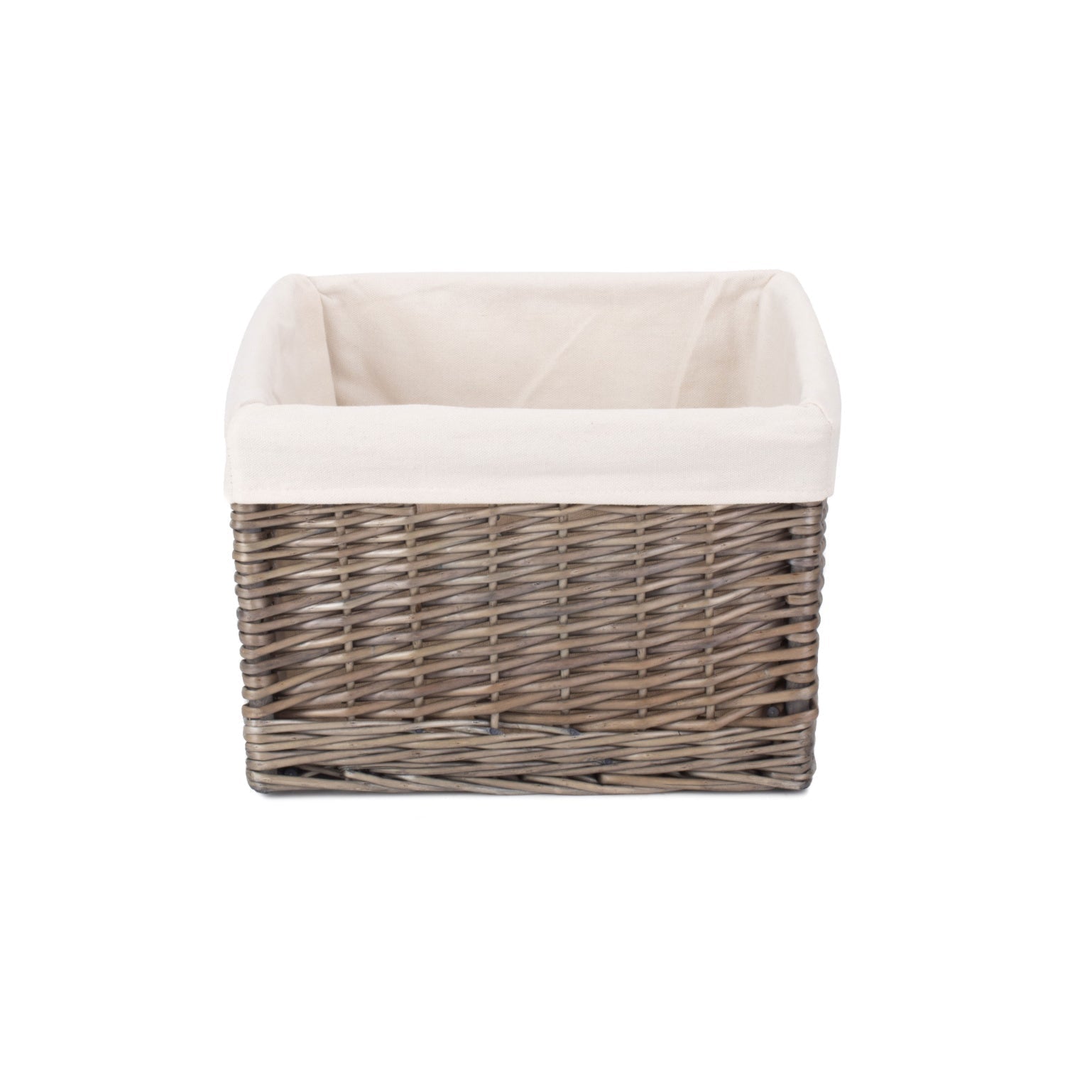 Medium Square Antique Wash Willow Storage Basket with White Lining - REGN