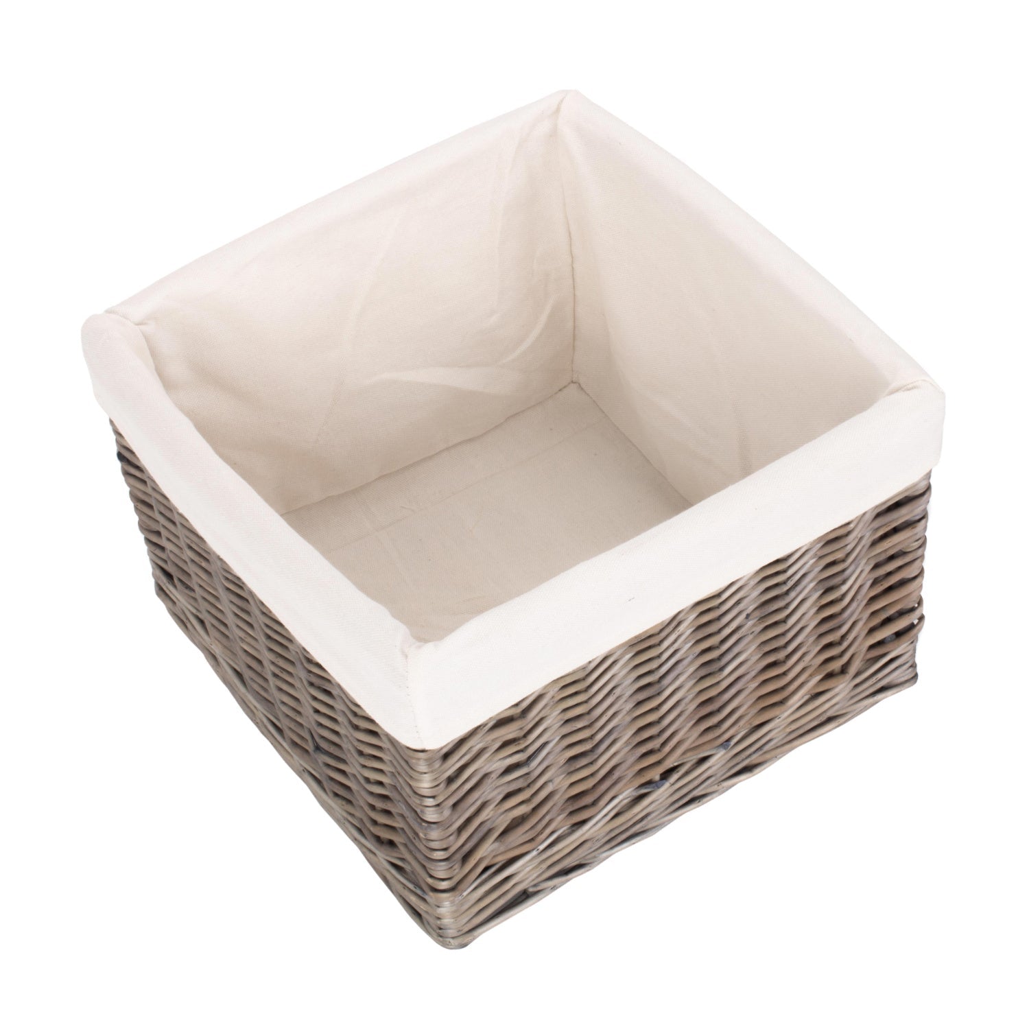Medium Square Antique Wash Willow Storage Basket with White Lining - REGN