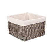Medium Square Antique Wash Willow Storage Basket with White Lining - REGN