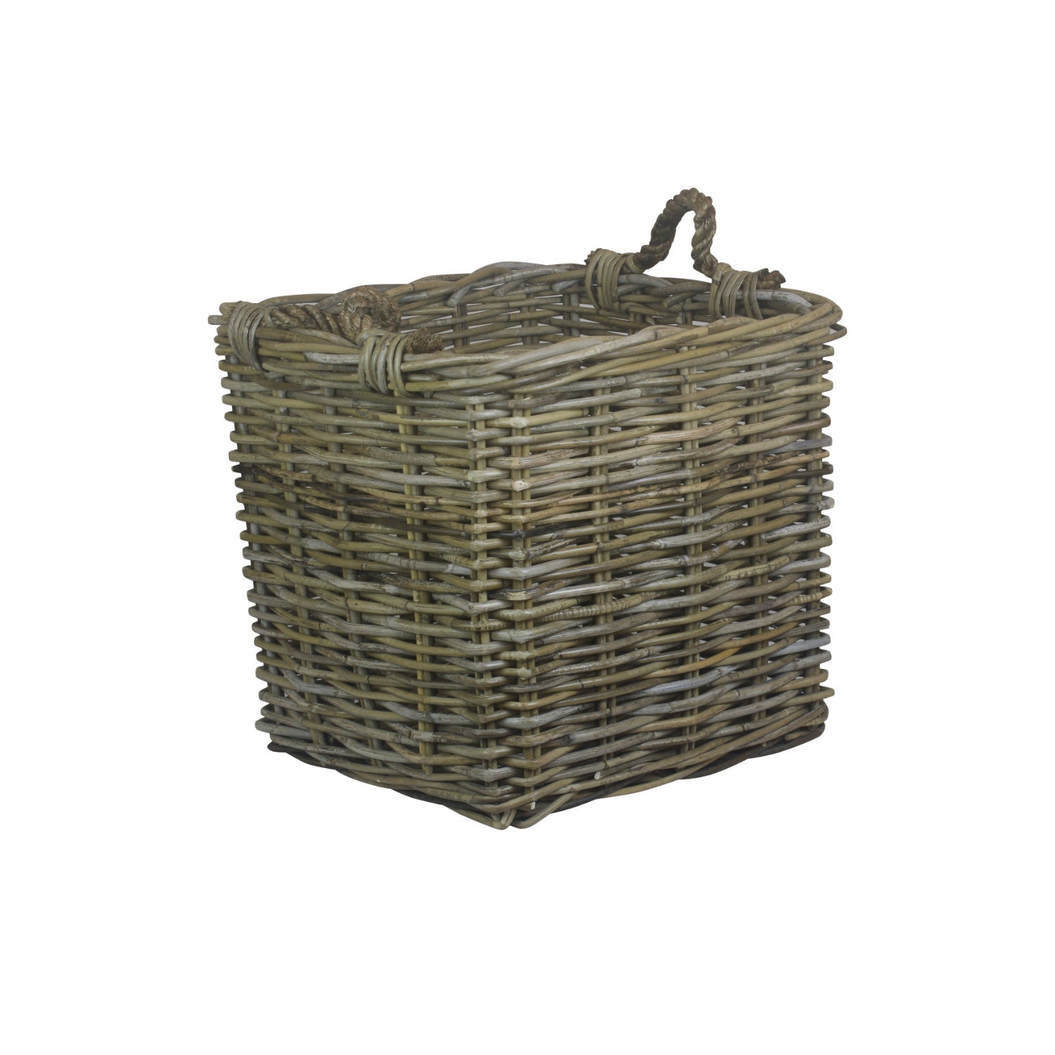Medium Square Grey Rattan Log Basket - REGN