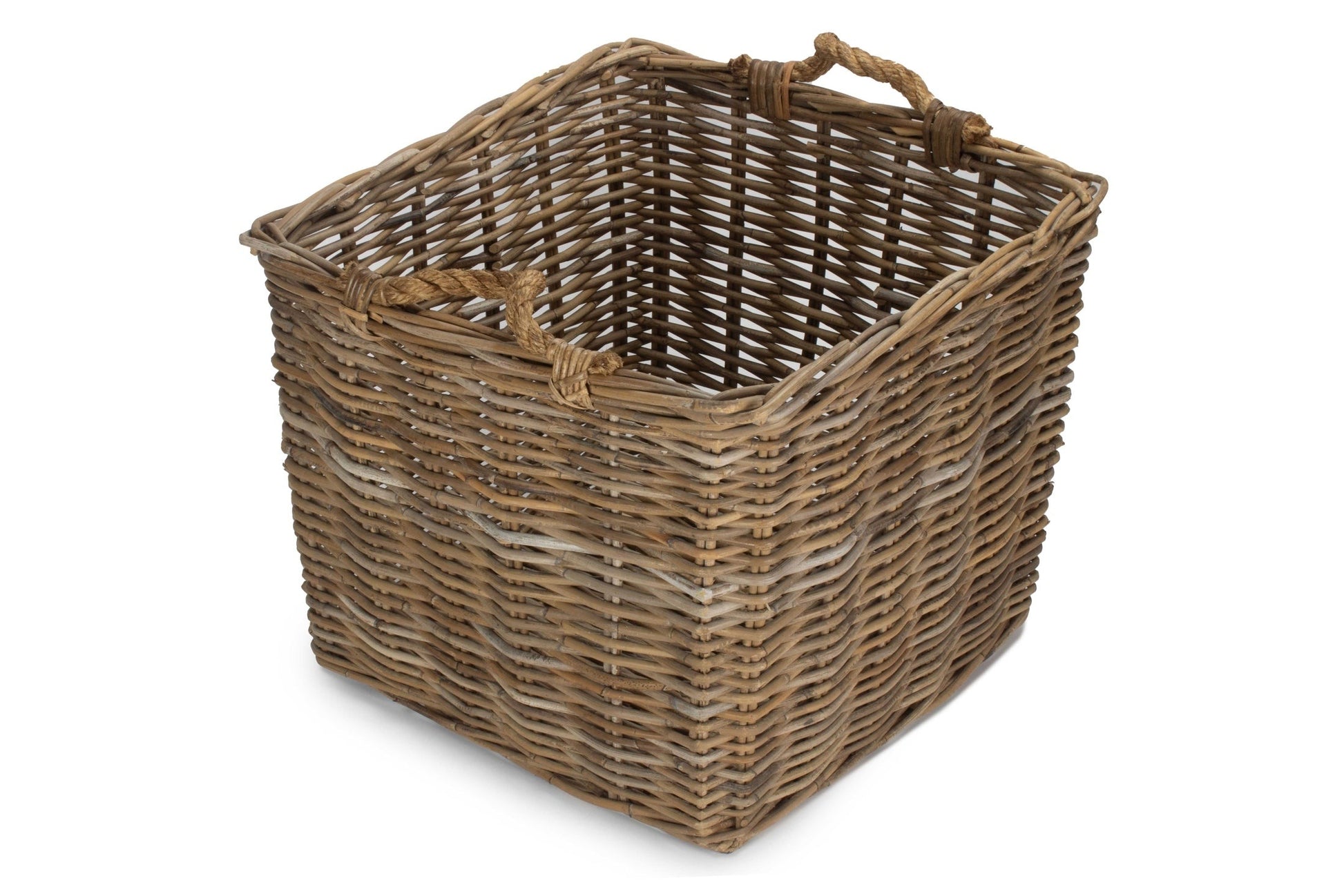 Medium Square Grey Rattan Log Basket - REGN