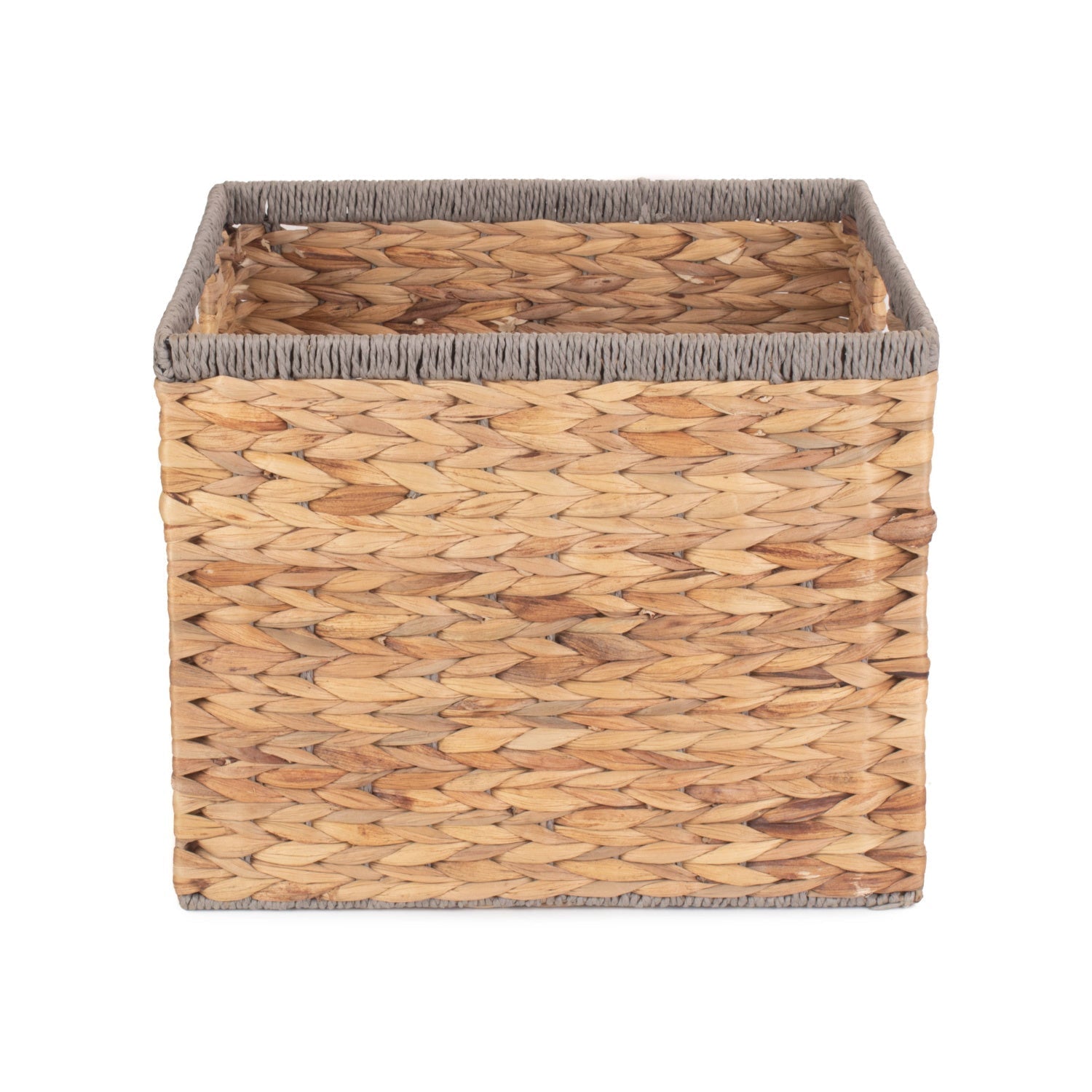Medium Square Water Hyacinth Storage Basket with Grey Rope Border - REGN