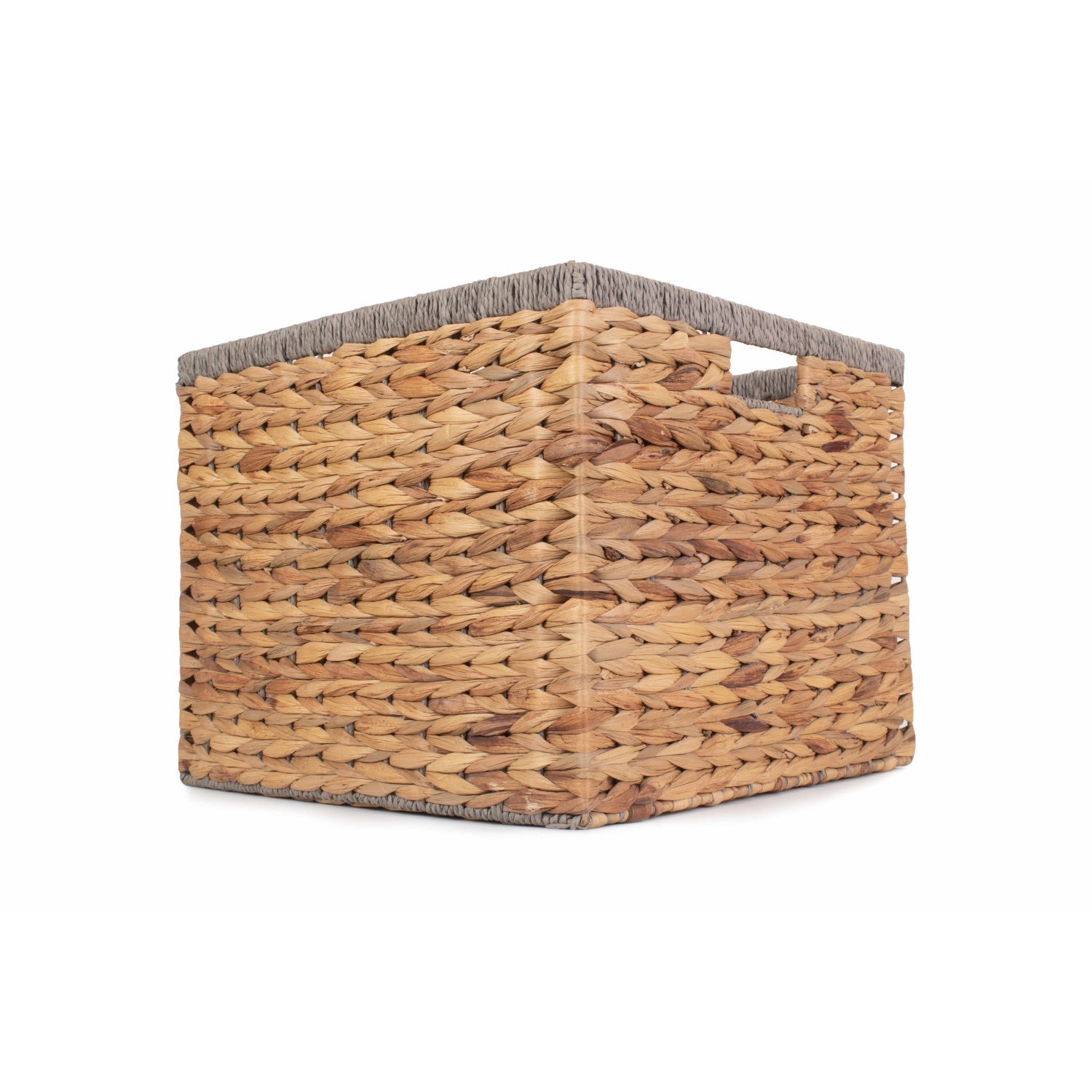 Medium Square Water Hyacinth Storage Basket with Grey Rope Border - REGN