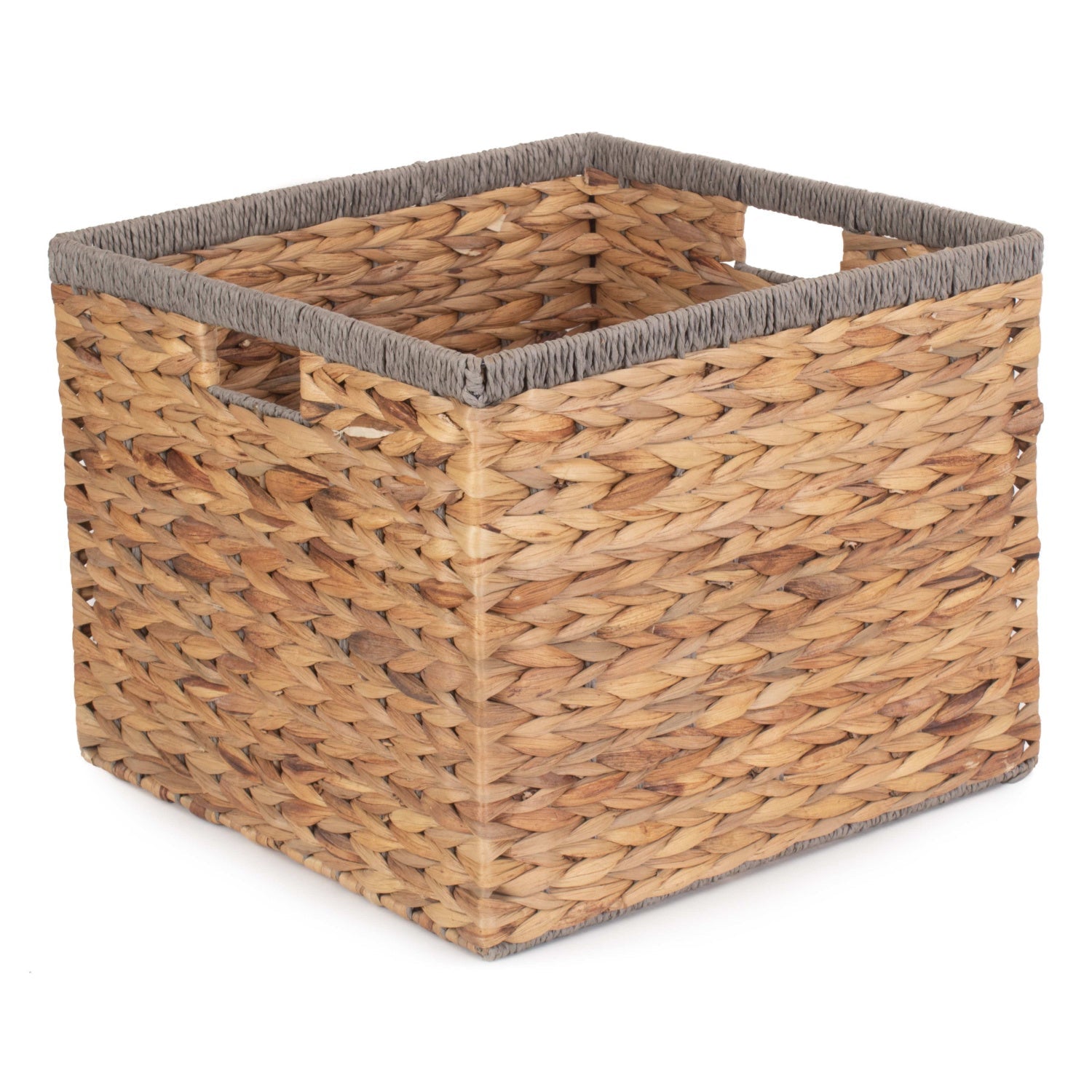 Medium Square Water Hyacinth Storage Basket with Grey Rope Border - REGN