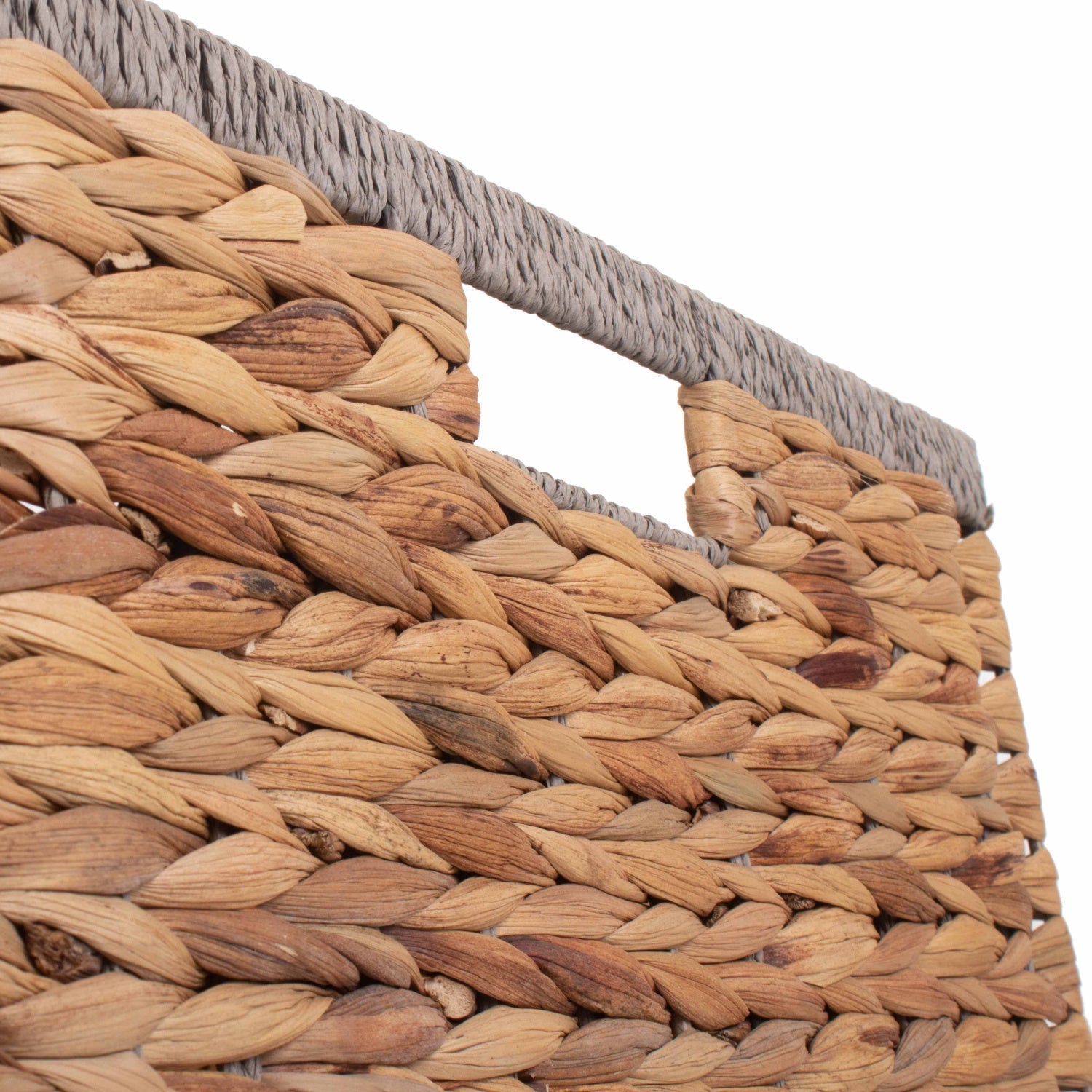 Medium Square Water Hyacinth Storage Basket with Grey Rope Border - REGN
