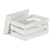 Medium Vintage White Wash Slatted Wooden Box with Lid - REGN