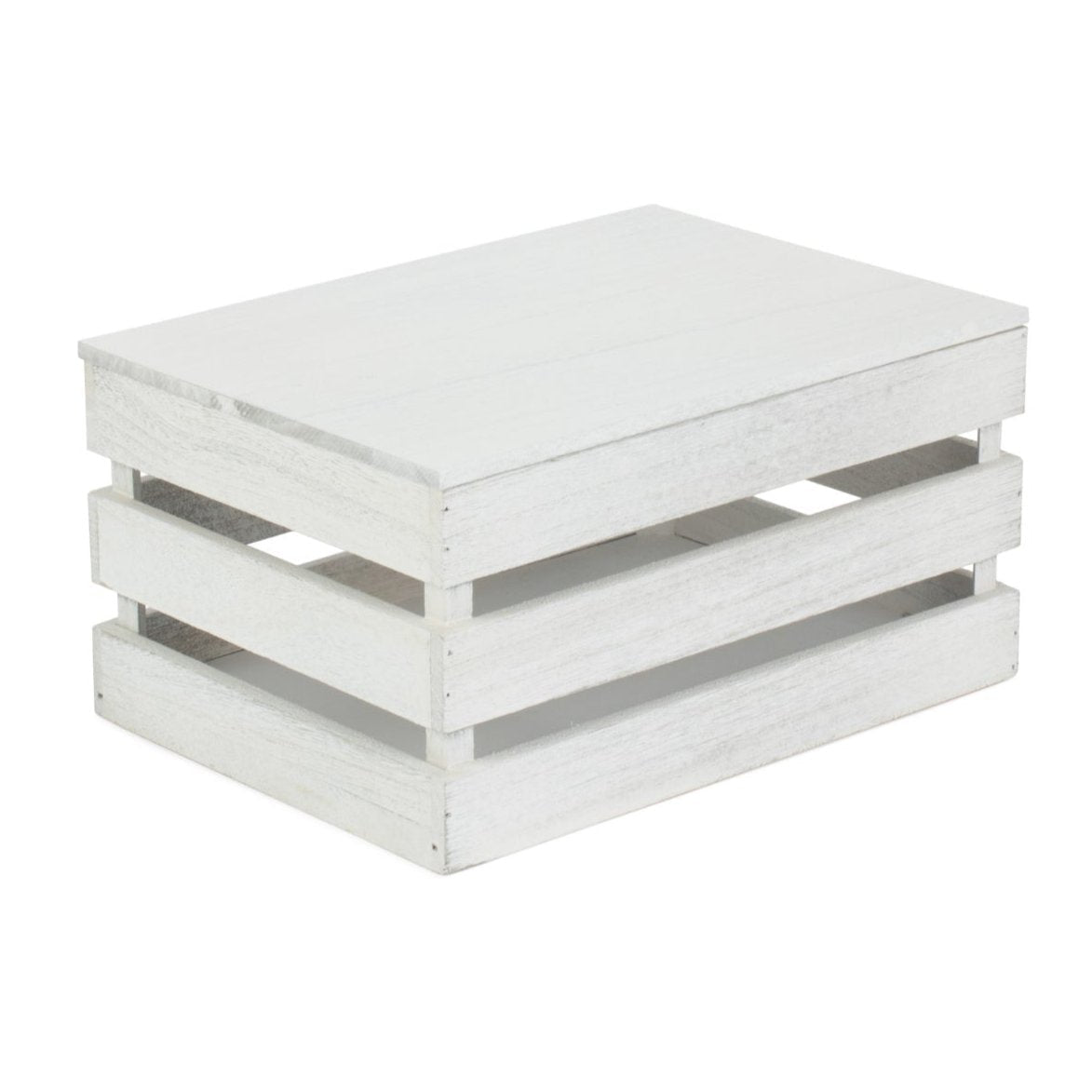 Medium Vintage White Wash Slatted Wooden Box with Lid - REGN