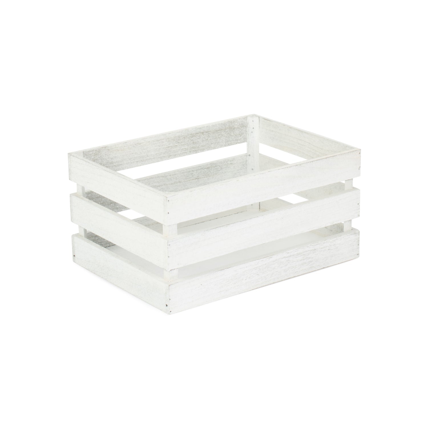 Medium Vintage White Wash Slatted Wooden Crate - REGN