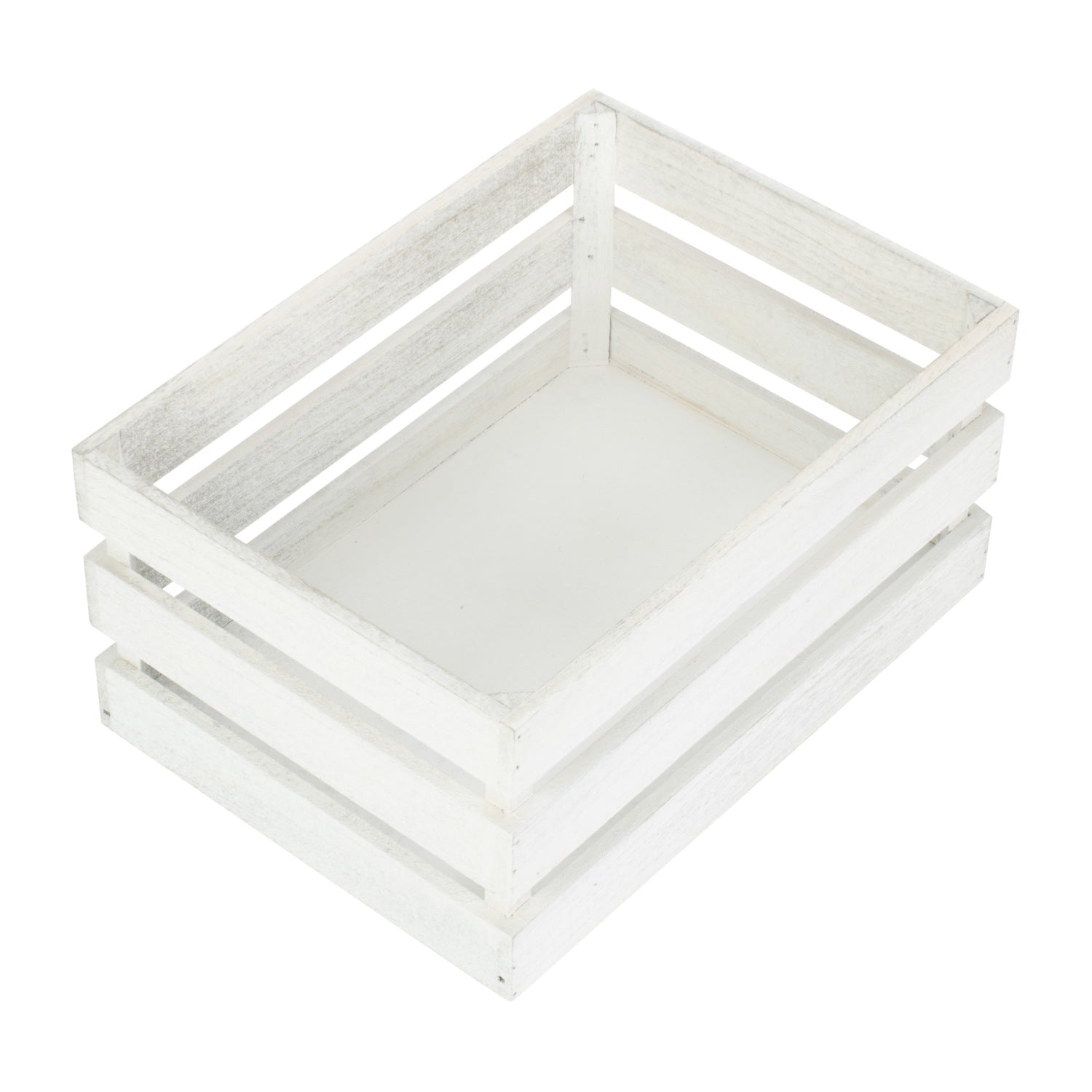 Medium Vintage White Wash Slatted Wooden Crate - REGN