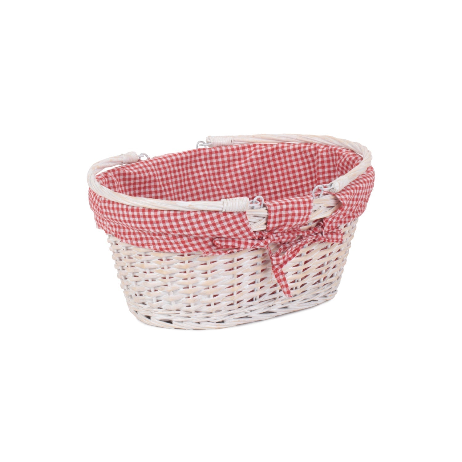 Medium White Swing Handle Shopper With Red & White Checked Lining - REGN