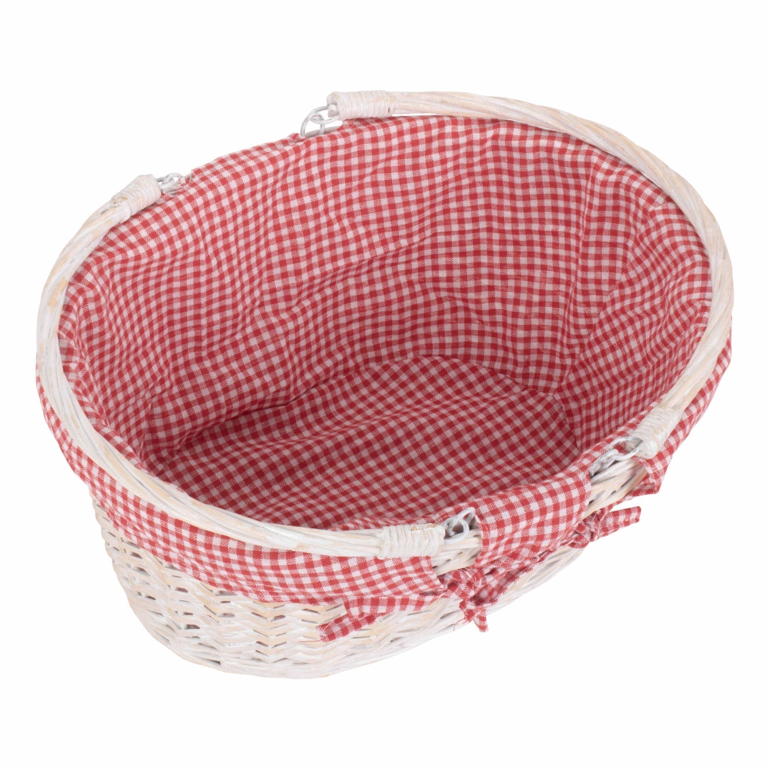 Medium White Swing Handle Shopper With Red & White Checked Lining - REGN