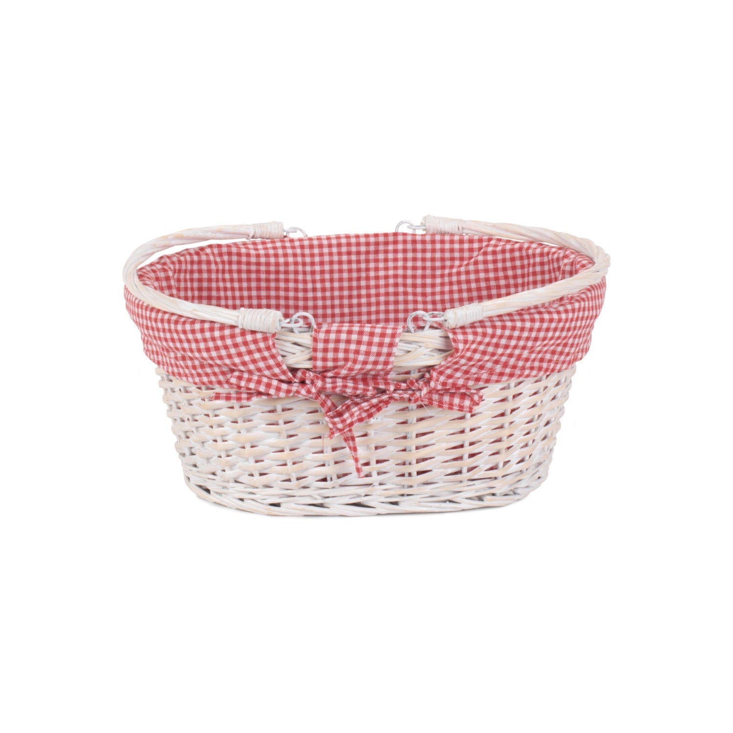 Medium White Swing Handle Shopper With Red & White Checked Lining - REGN