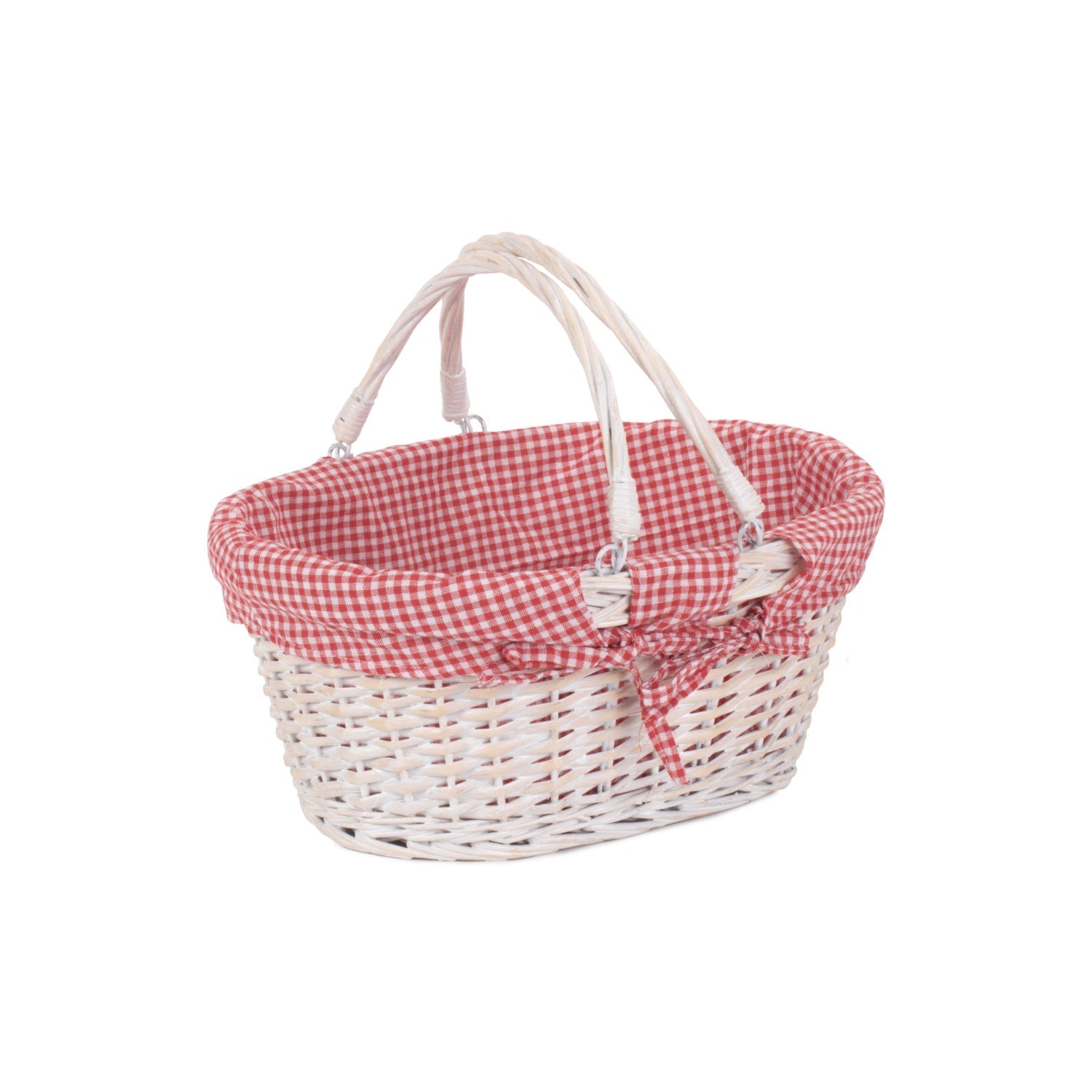 Medium White Swing Handle Shopper With Red & White Checked Lining - REGN