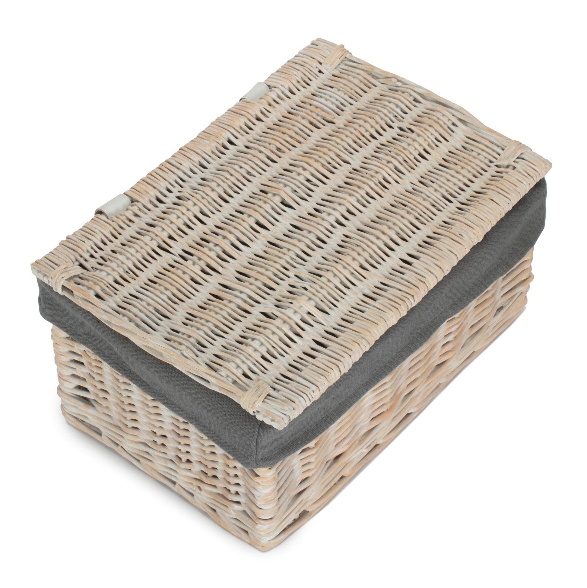 Medium White Wash Finish Willow Storage Hamper with Grey Sage Lining - REGN