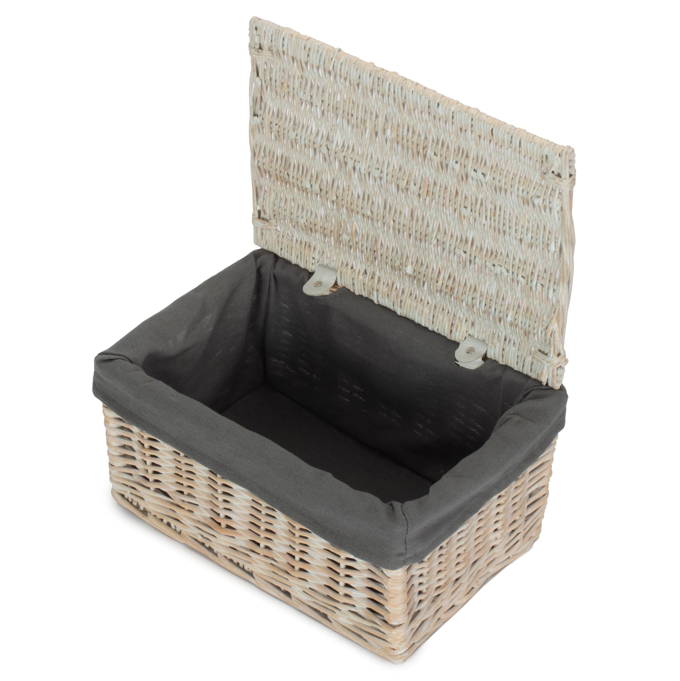 Medium White Wash Finish Willow Storage Hamper with Grey Sage Lining - REGN