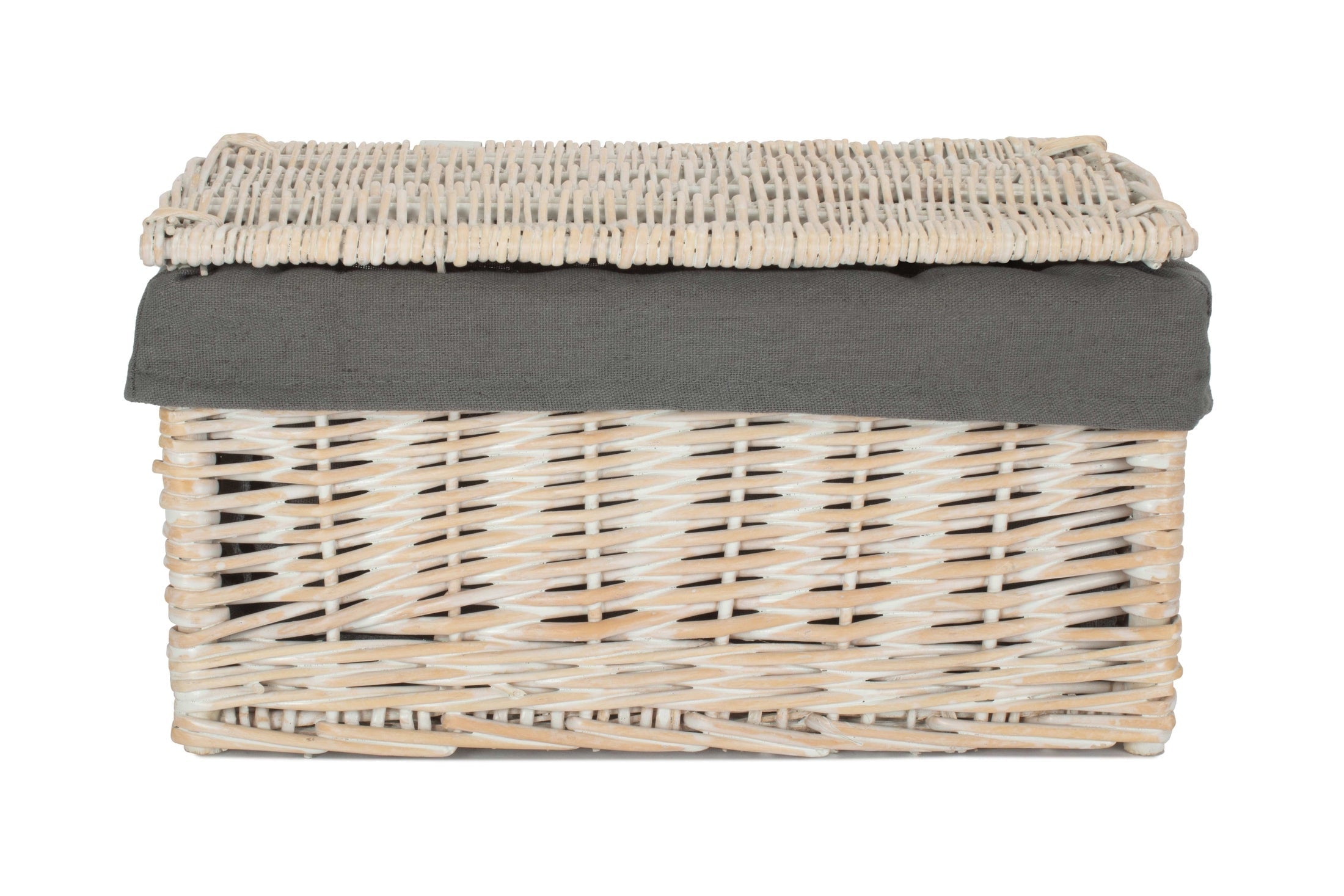 Medium White Wash Finish Willow Storage Hamper with Grey Sage Lining - REGN
