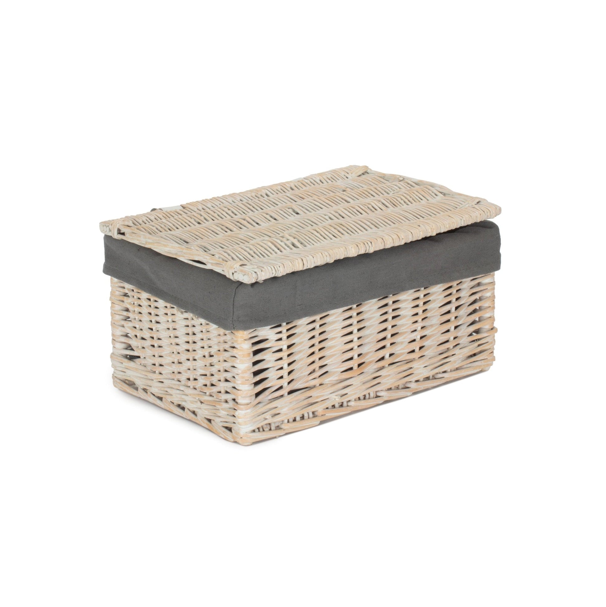 Medium White Wash Finish Willow Storage Hamper with Grey Sage Lining - REGN