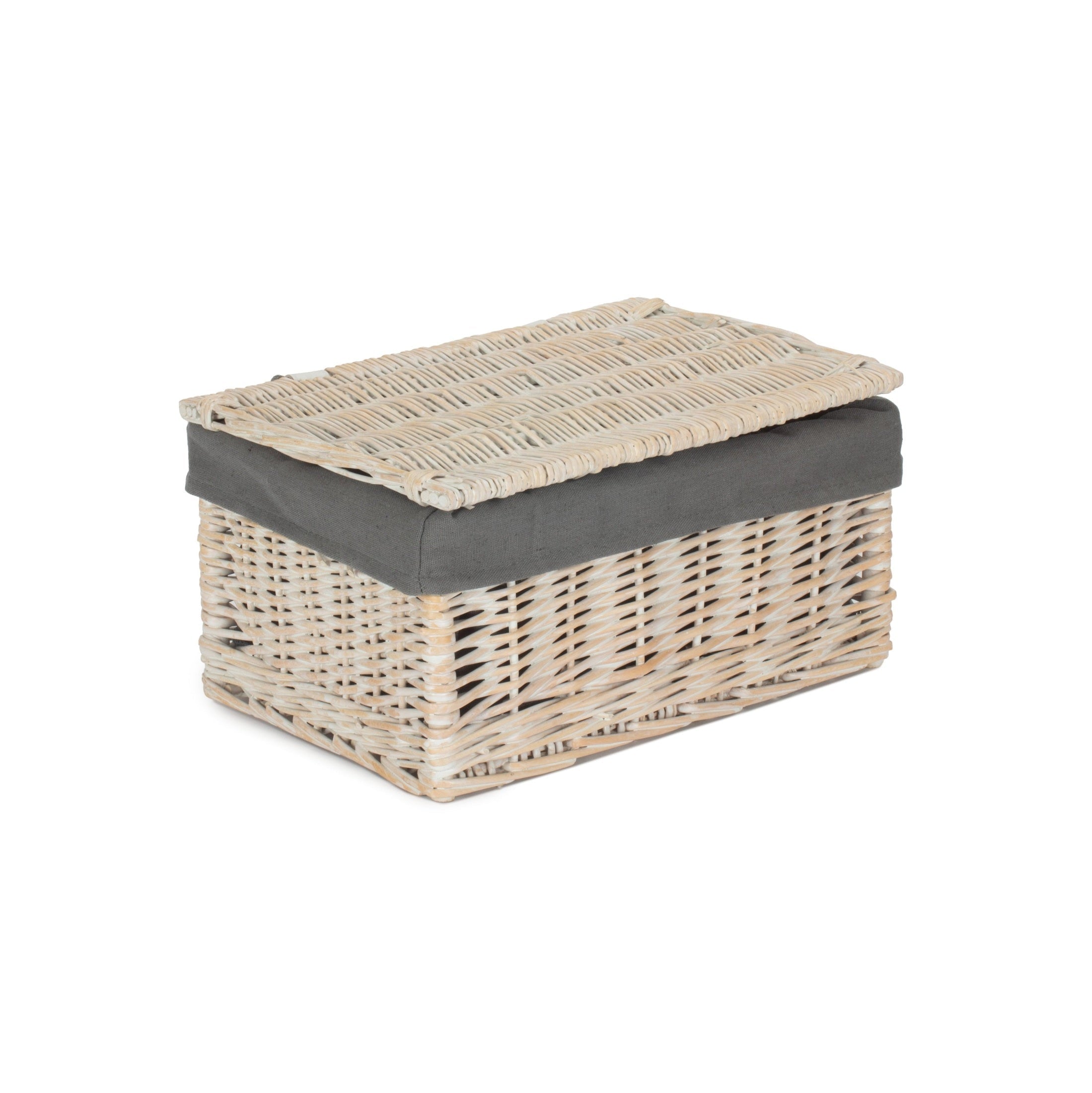 Medium White Wash Finish Willow Storage Hamper with Grey Sage Lining - REGN