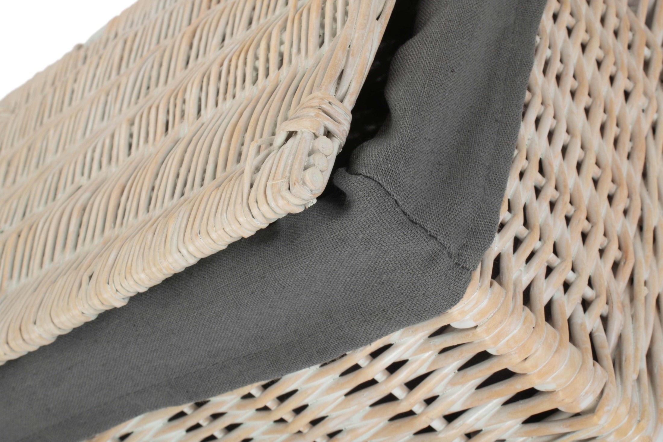 Medium White Wash Finish Willow Storage Hamper with Grey Sage Lining - REGN