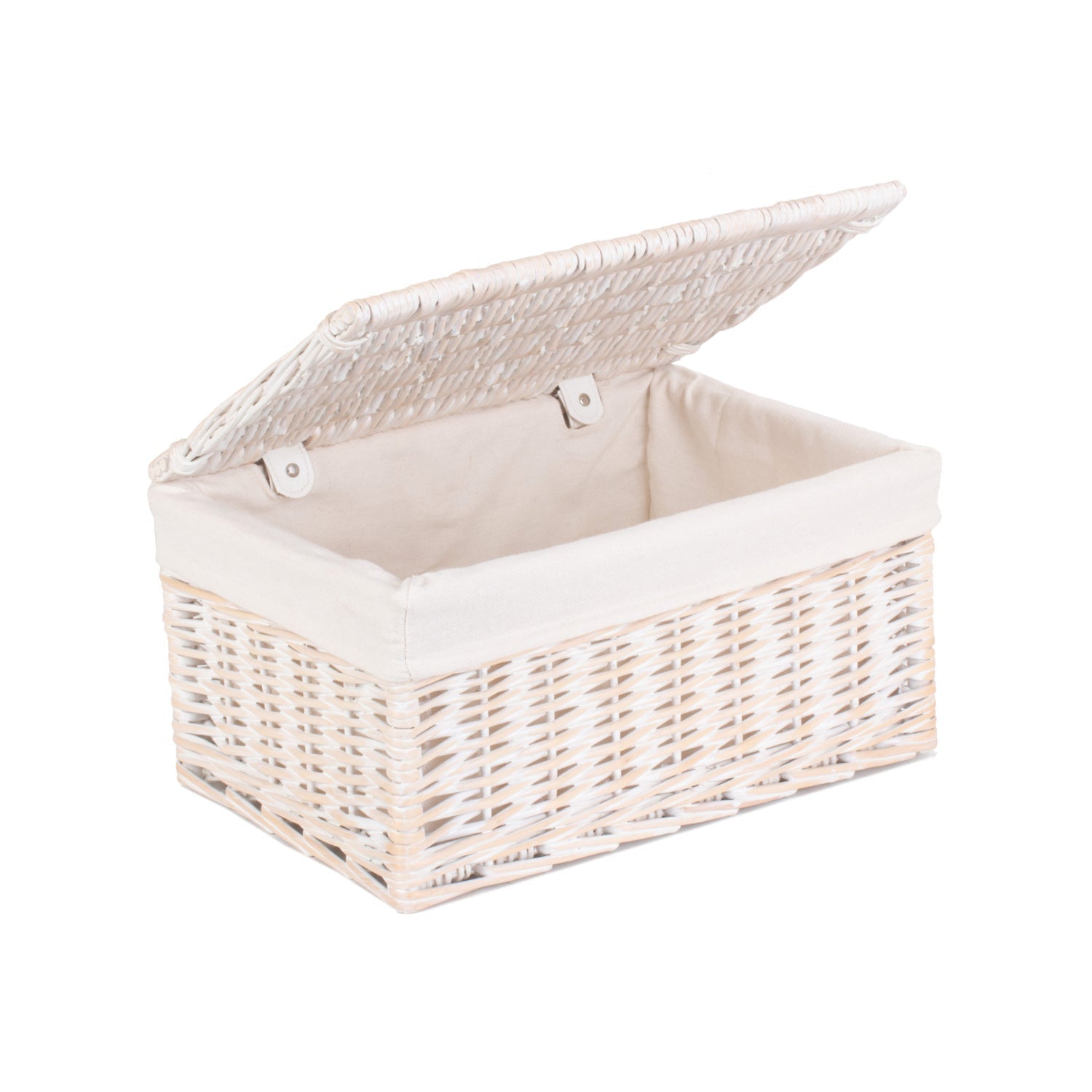 Medium White Wash Finish Willow Storage Hamper with White Lining - REGN