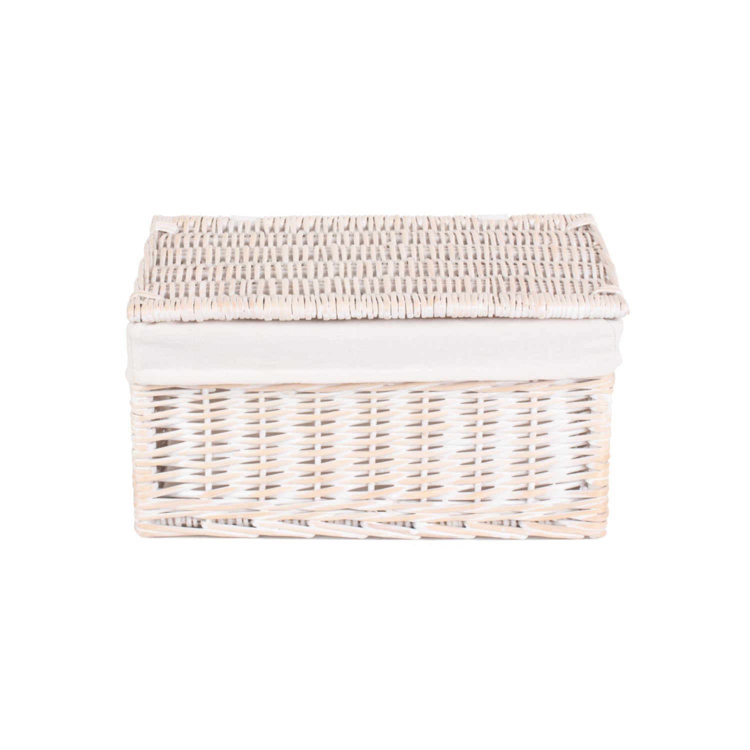 Medium White Wash Finish Willow Storage Hamper with White Lining - REGN