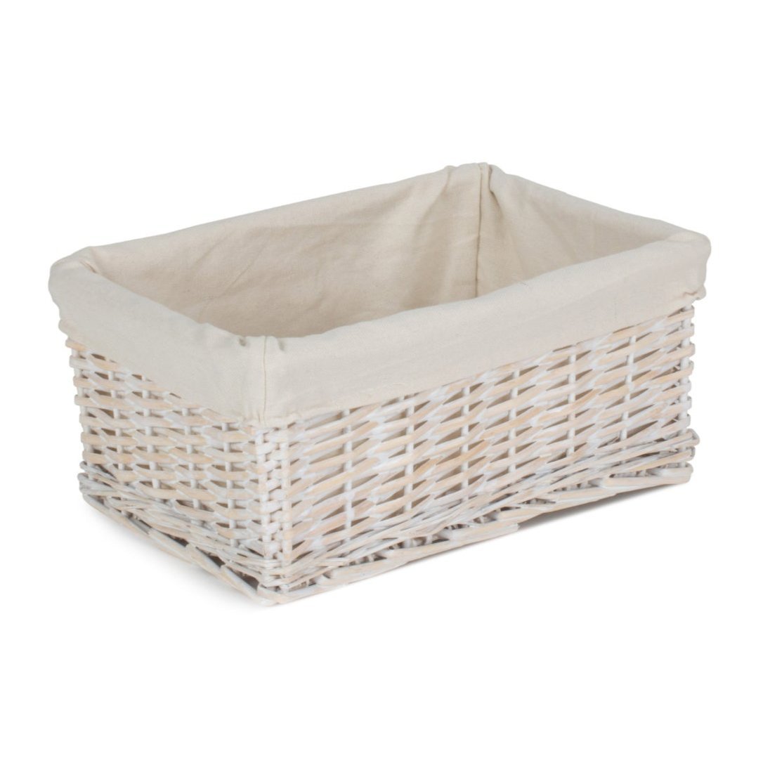 Medium White Wash Wicker Storage Basket with White Lining - REGN