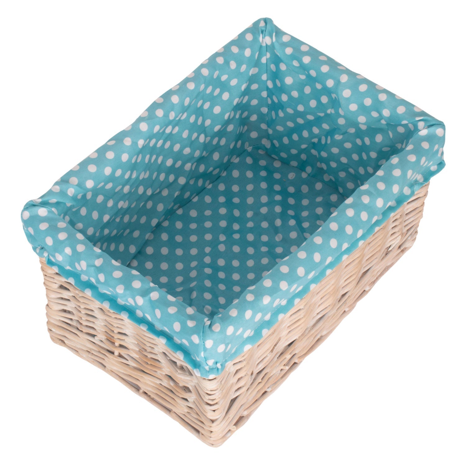 Medium White Wash Willow Storage Basket with Blue Spotty Lining - REGN