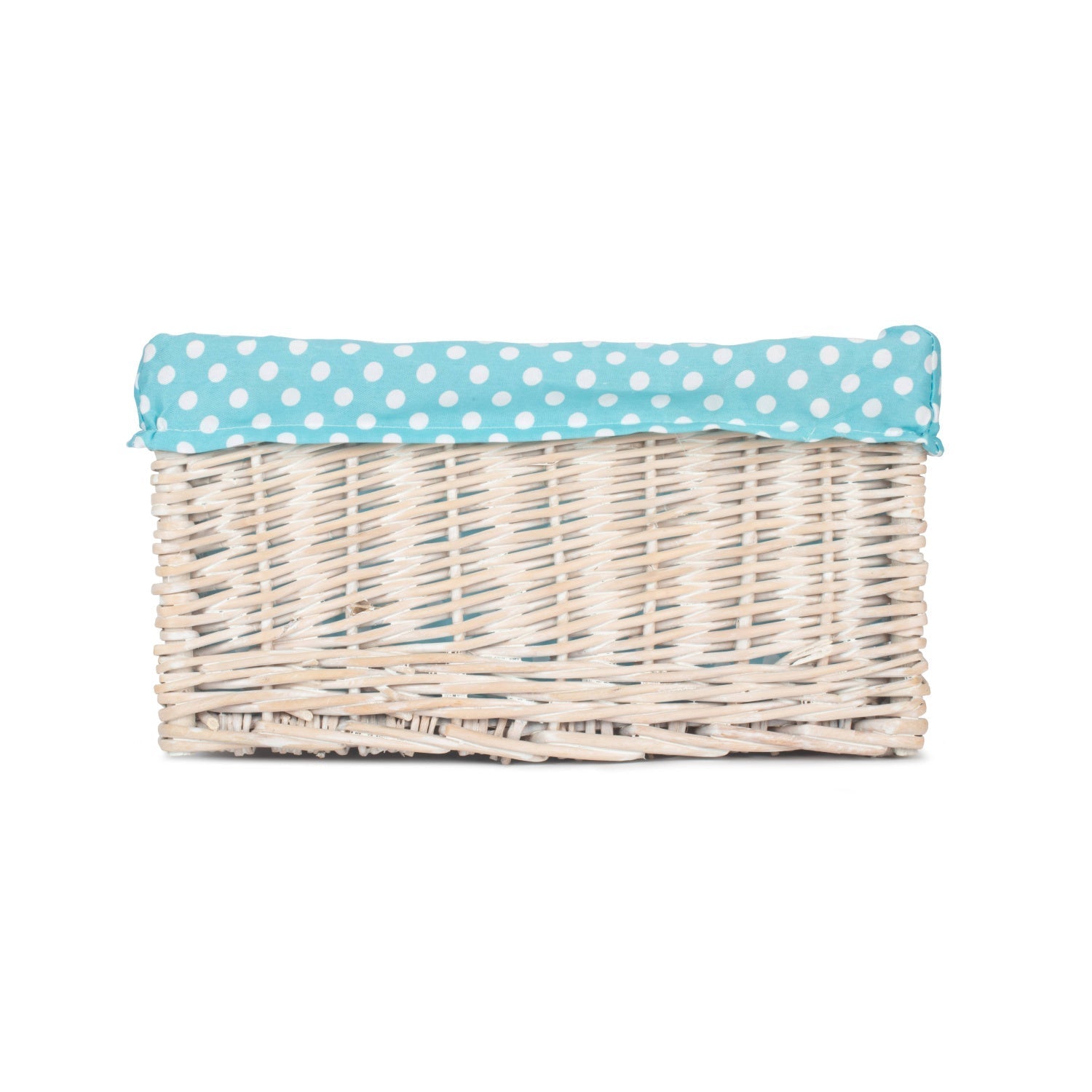 Medium White Wash Willow Storage Basket with Blue Spotty Lining - REGN