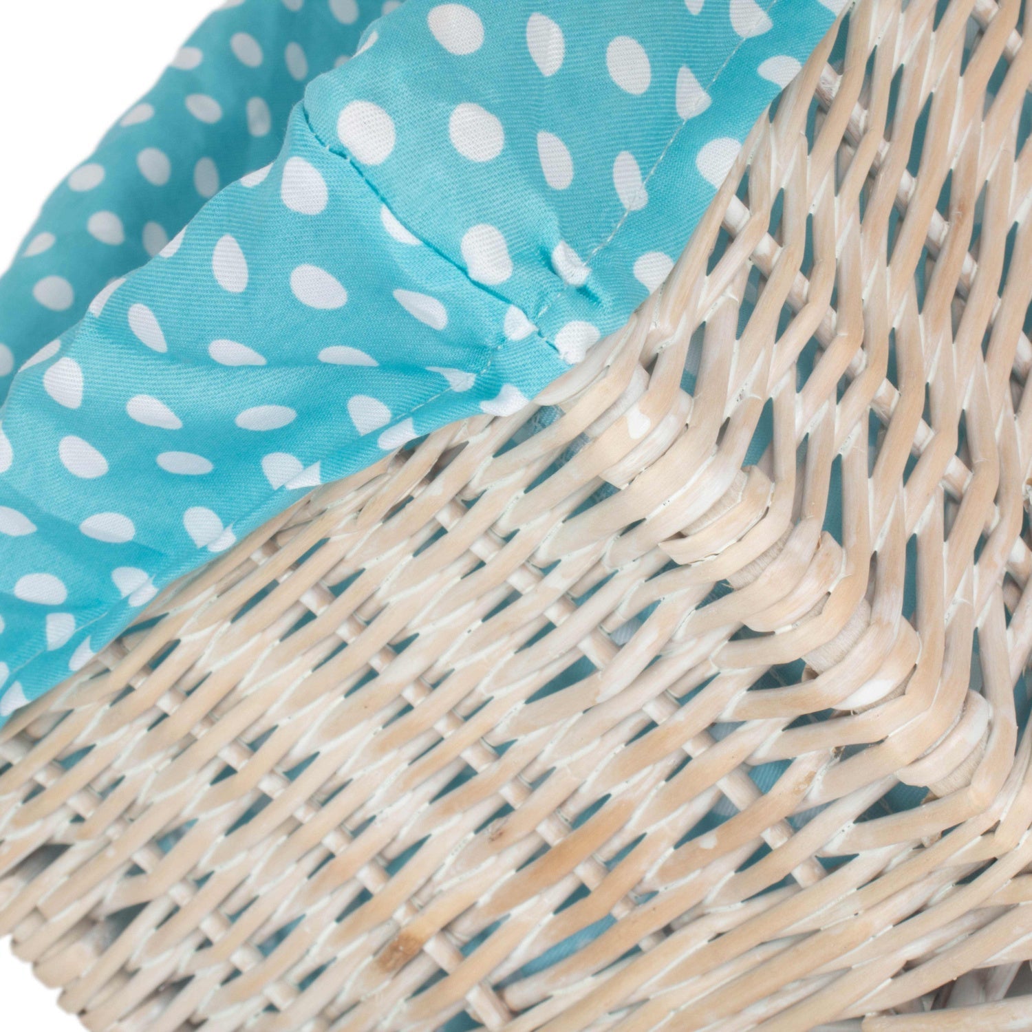 Medium White Wash Willow Storage Basket with Blue Spotty Lining - REGN
