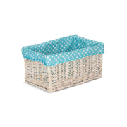 Medium White Wash Willow Storage Basket with Blue Spotty Lining - REGN