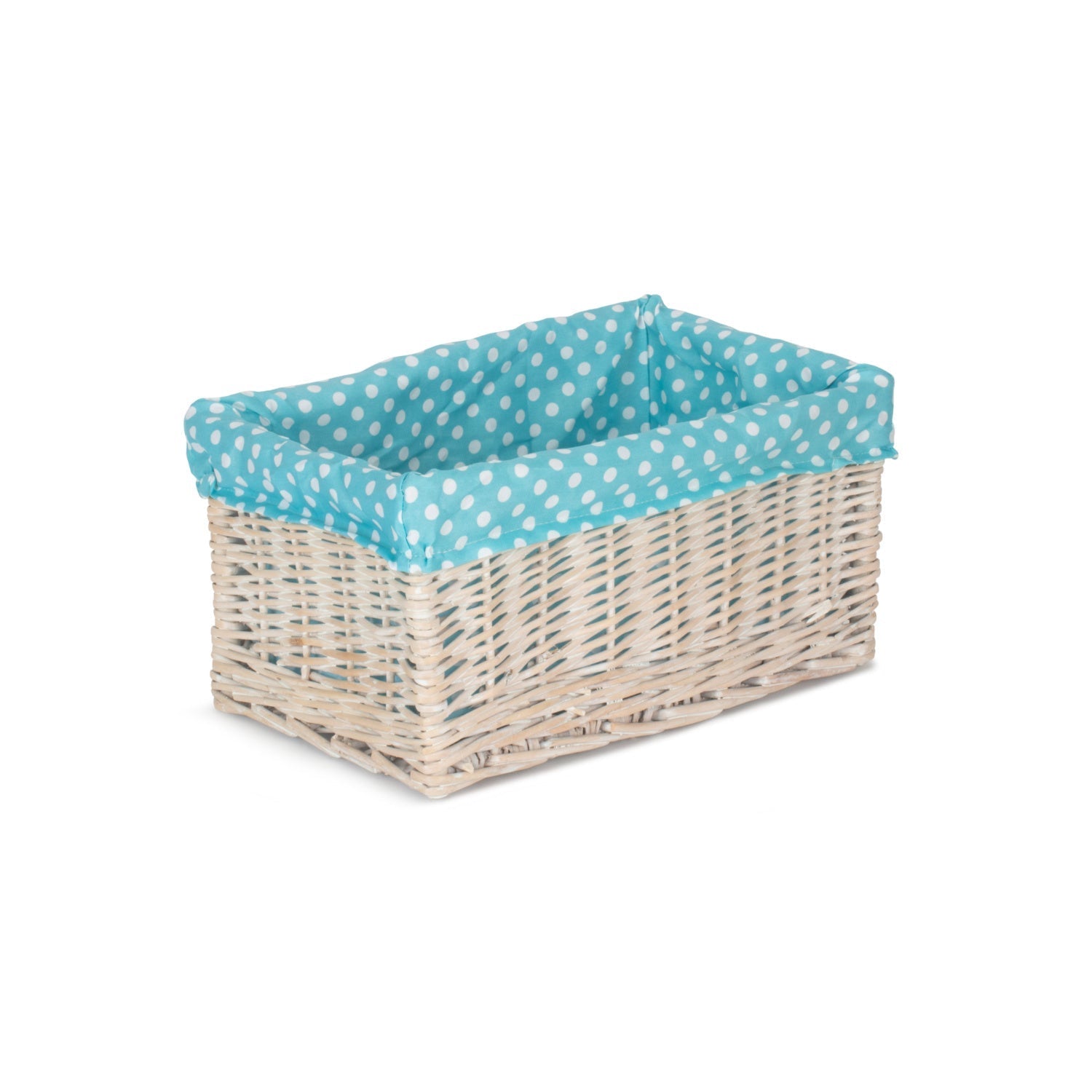 Medium White Wash Willow Storage Basket with Blue Spotty Lining - REGN