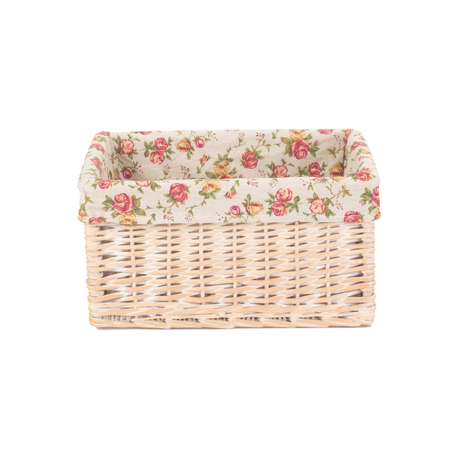 Medium White Wash Willow Storage Basket with Garden Rose Lining - REGN