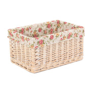 Medium White Wash Willow Storage Basket with Garden Rose Lining - REGN