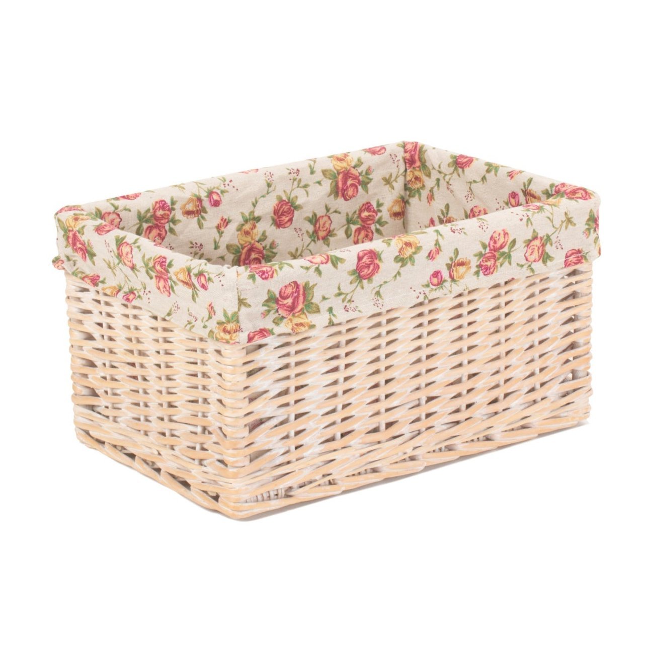 Medium White Wash Willow Storage Basket with Garden Rose Lining - REGN