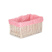 Medium White Wash Willow Storage Basket with Pink Spotty Lining - REGN